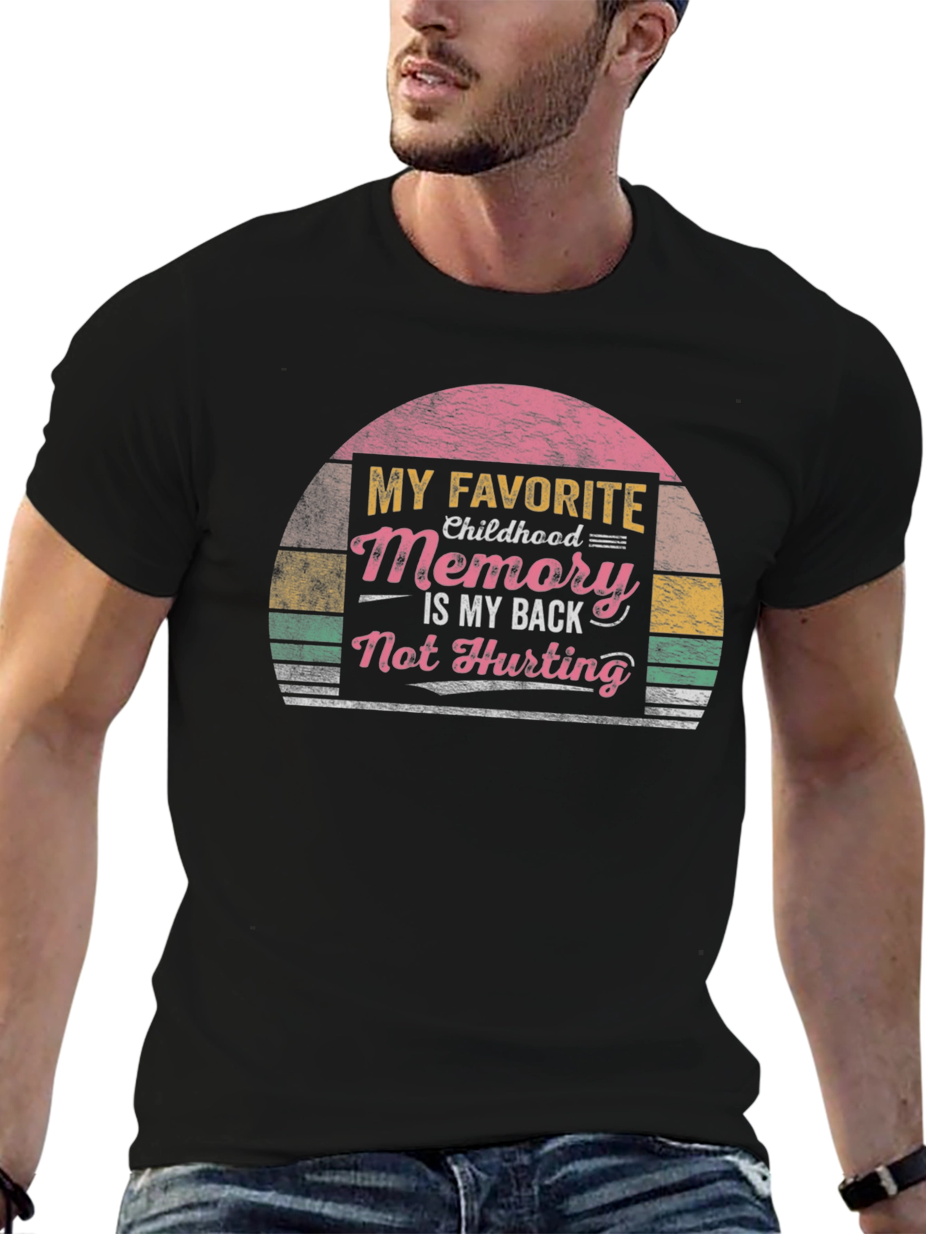 Black Funny Back Pain T-Shirt - My Favorite Childhood Memory view 6
