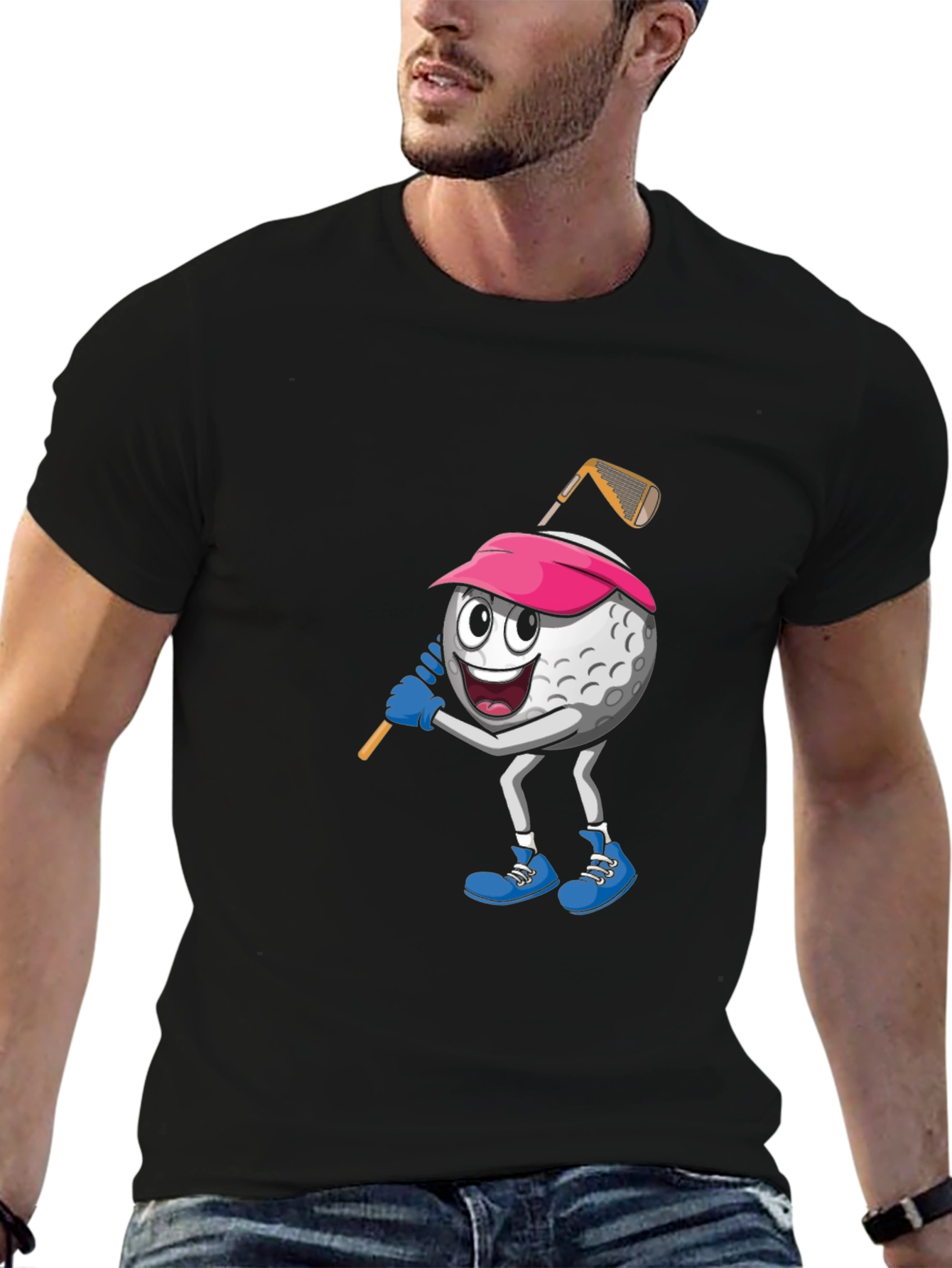 Black Golf Ball Cartoon Black T-Shirt view 6