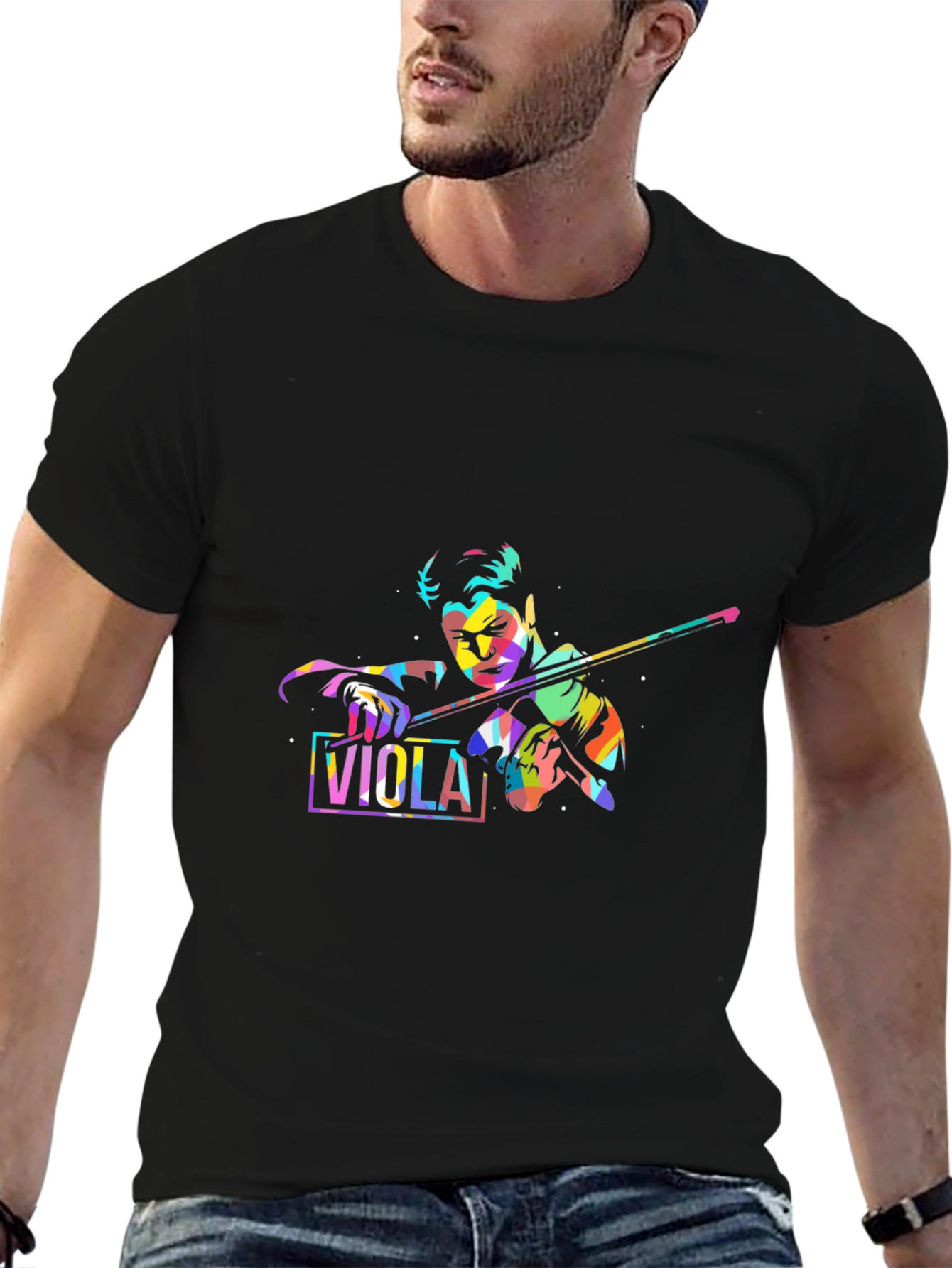 Black Viola Player Graphic T-Shirt - Cool Musical Tee view 6