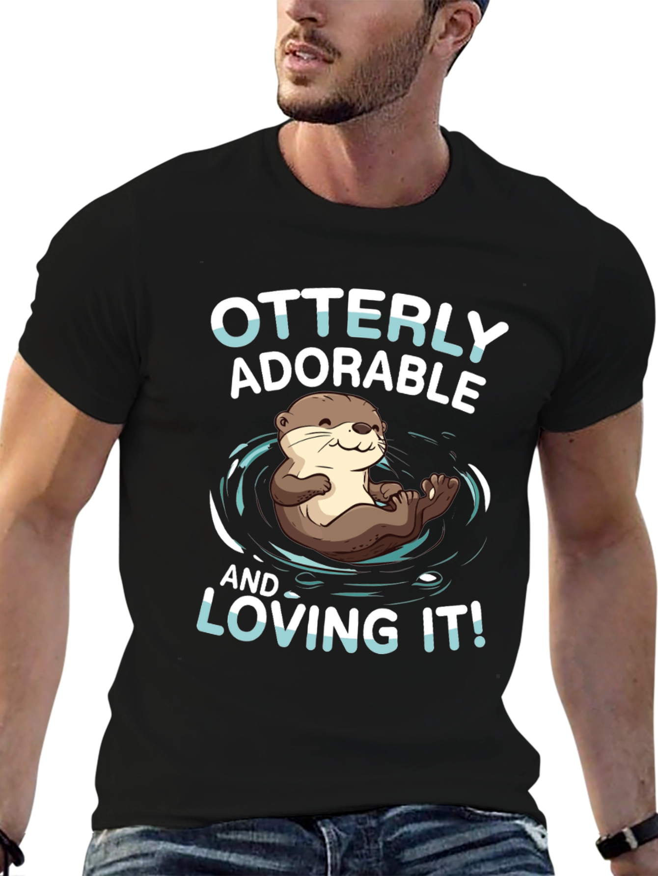 Black Otterly Adorable T-Shirt - Cute Otter Design view 6