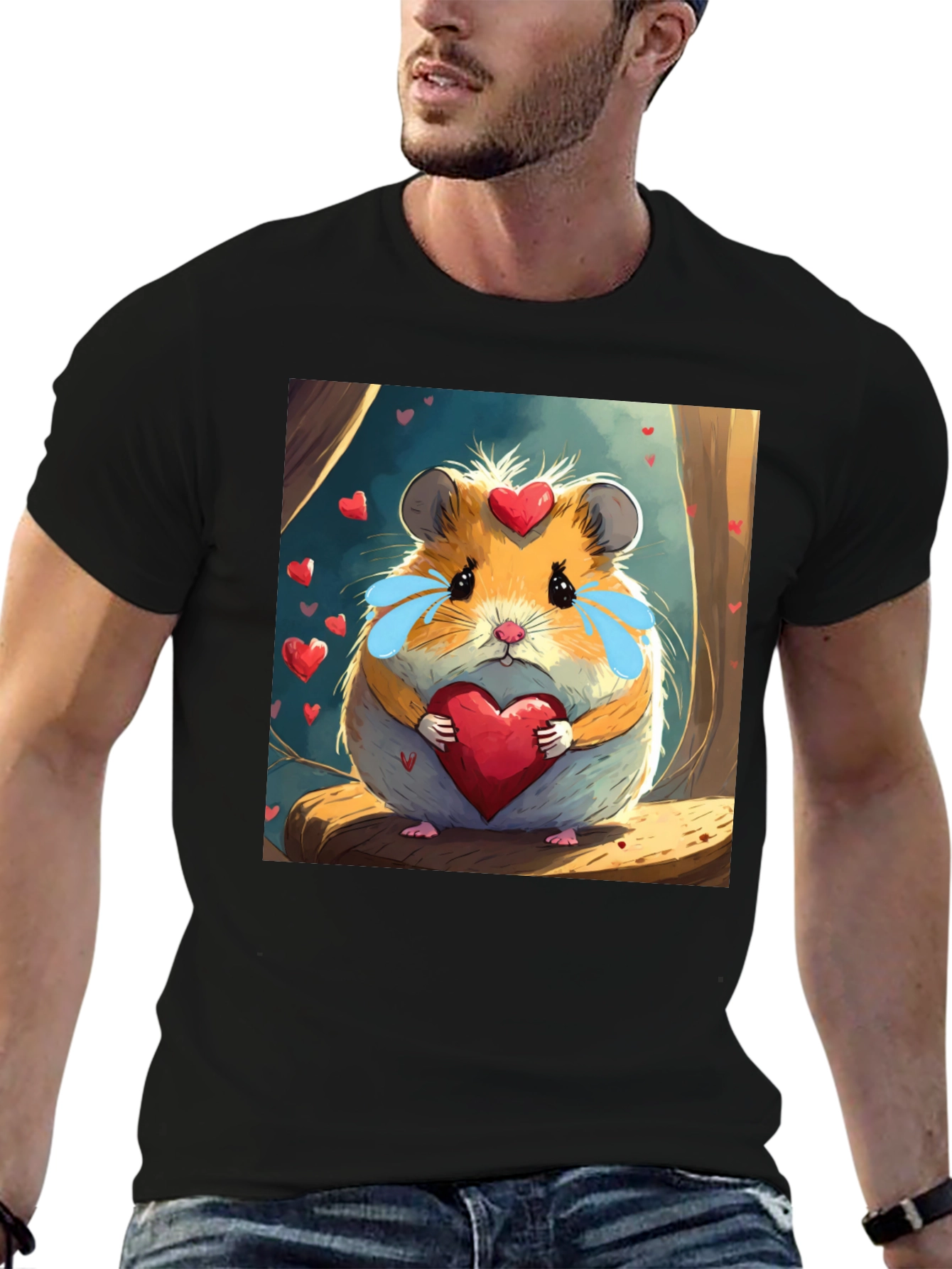 Black Hamster Heart T-Shirt - Cute Cartoon Love Tee view 6
