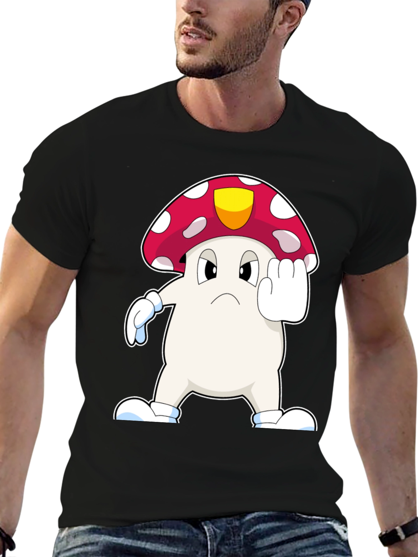 Black Mushroom Cartoon T-Shirt view 6