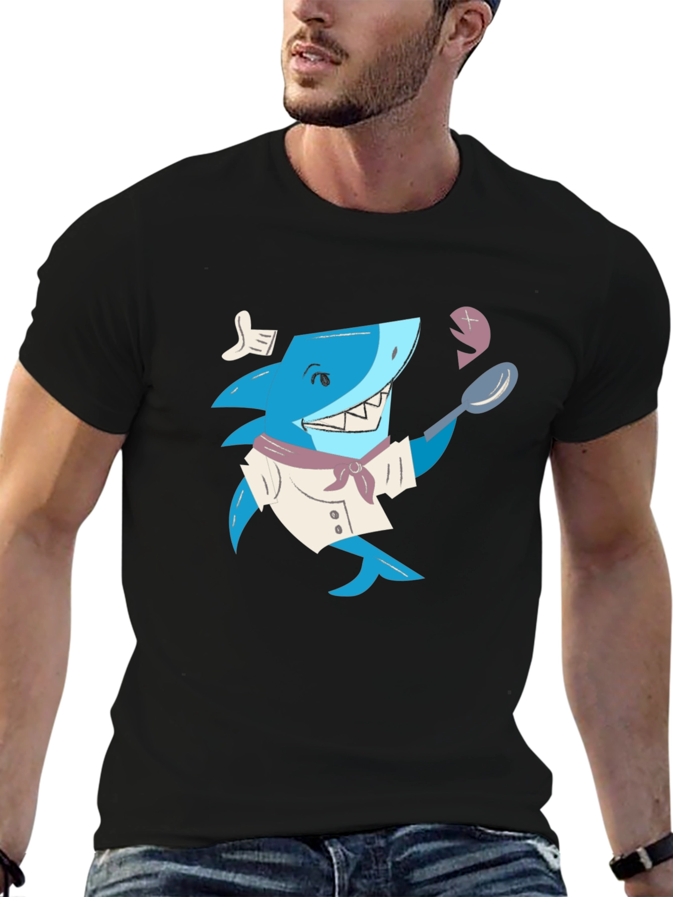 Black Chef Shark Graphic T-Shirt - Black view 6