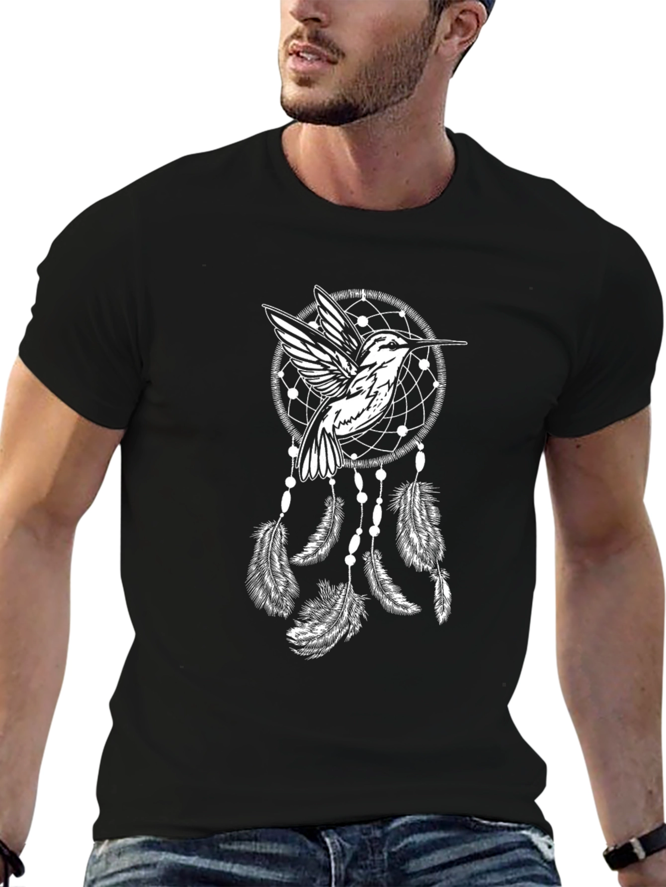 Black Hummingbird Dreamcatcher Black T-Shirt view 6