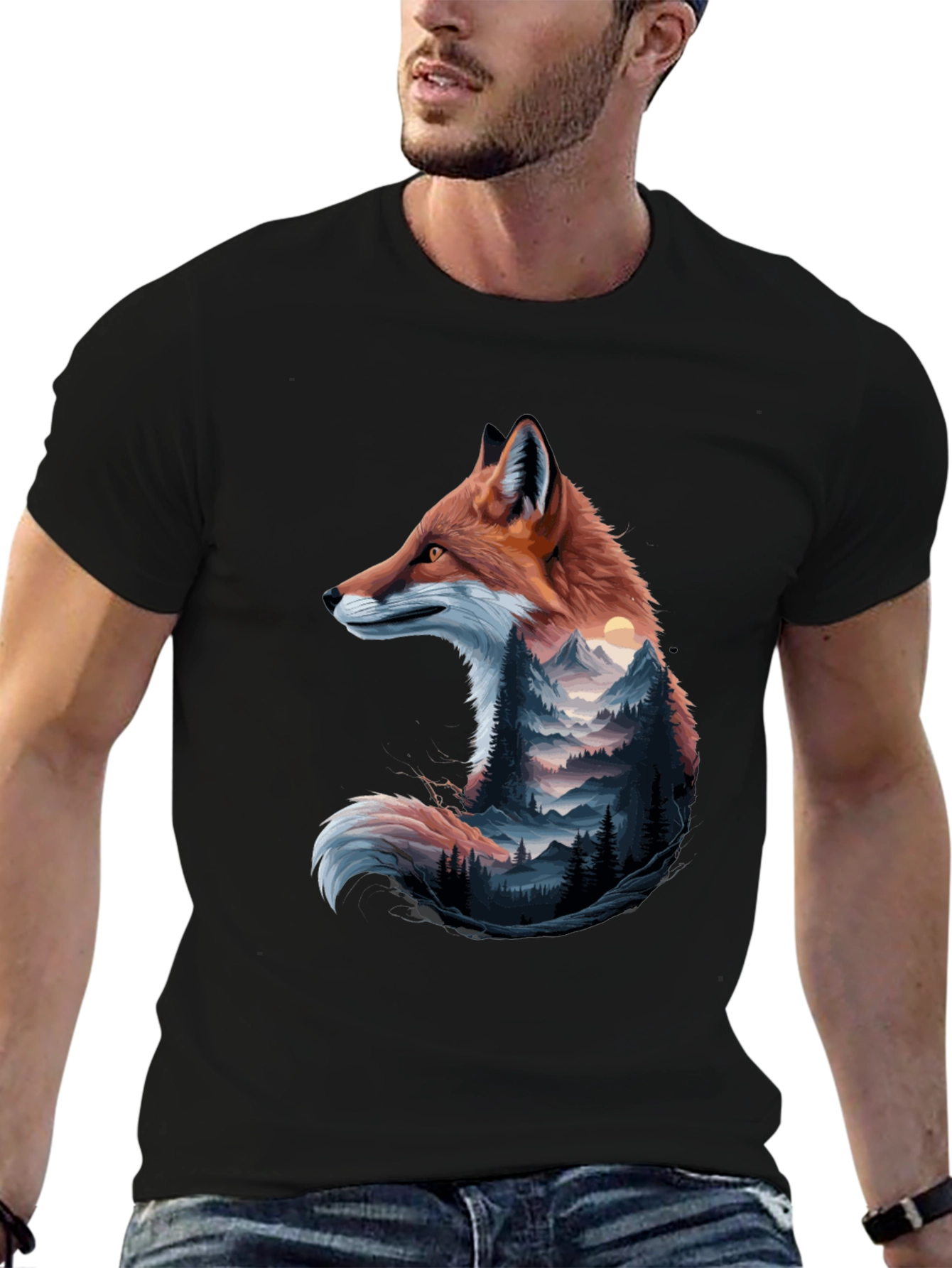 Black Fox & Mountain Graphic Tee - Nature Inspired Design view 6