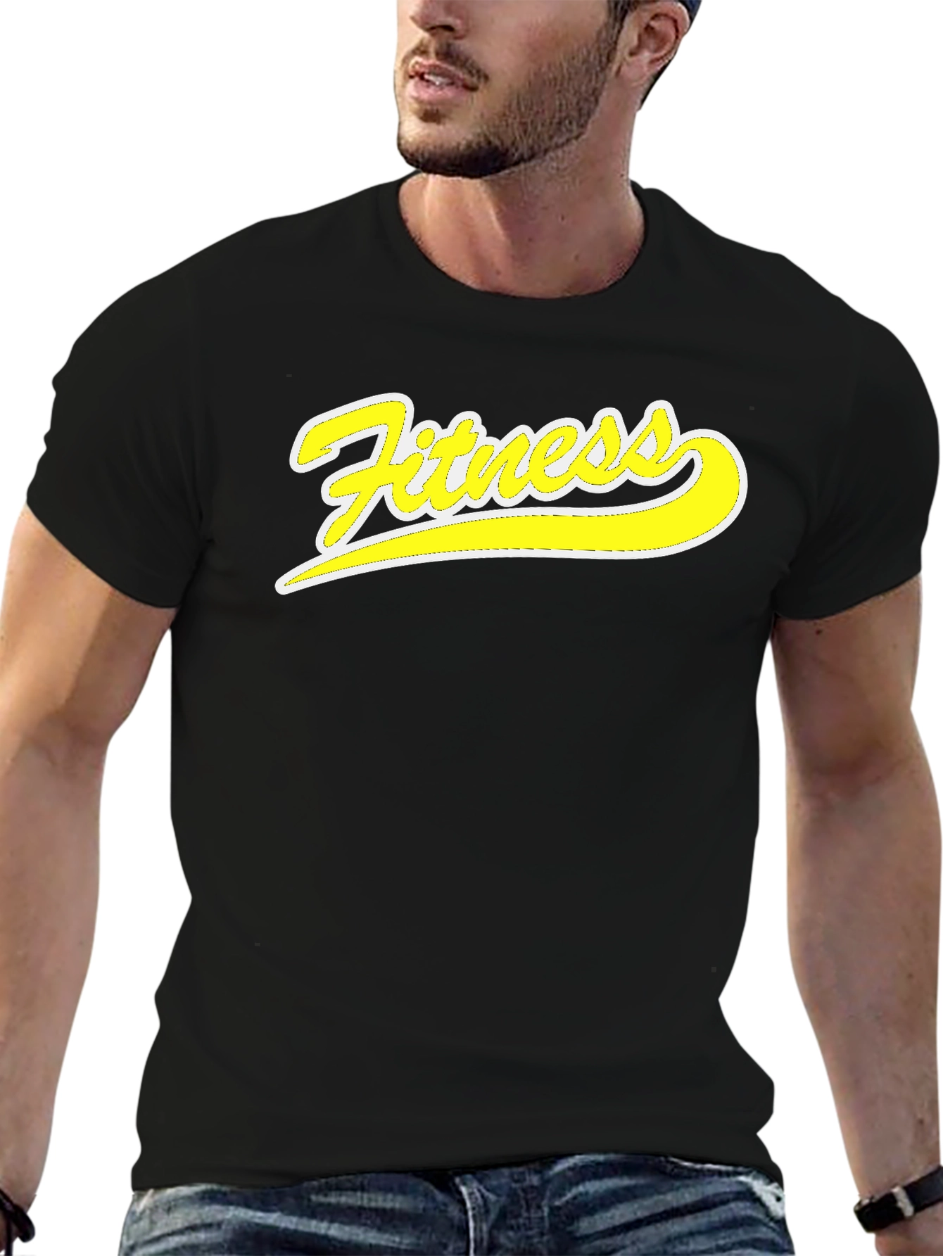 Black Fitness Graphic Tee - Black Cotton T-Shirt view 6