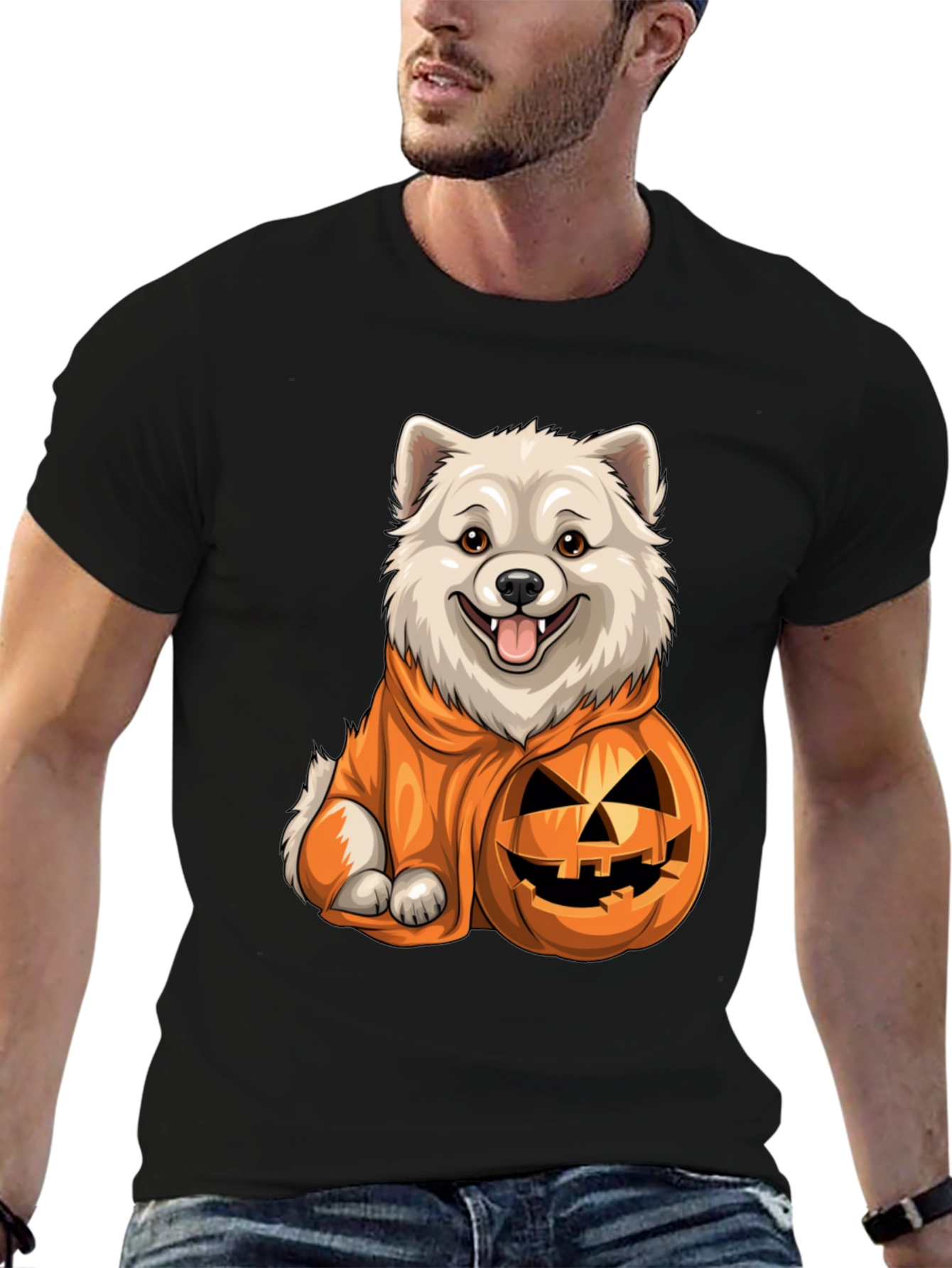 Black Dog in Pumpkin Costume T-Shirt view 6