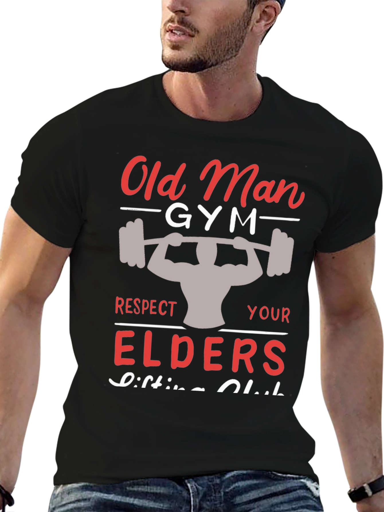 Black Old Man Gym T-Shirt - Respect Your Elders - Lifting Club view 6