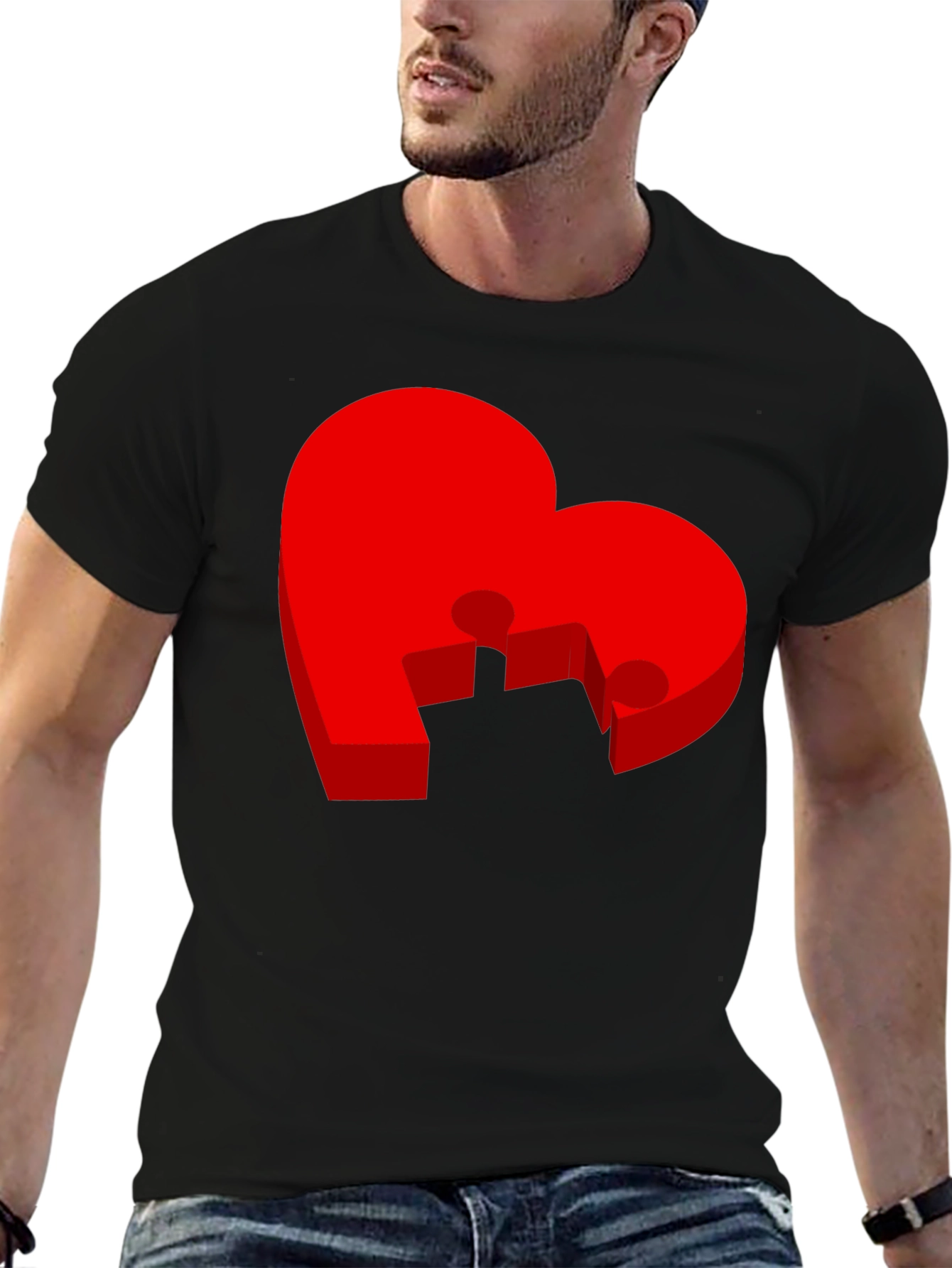 Black Heart Puzzle Piece Graphic Tee - Black T-Shirt view 6