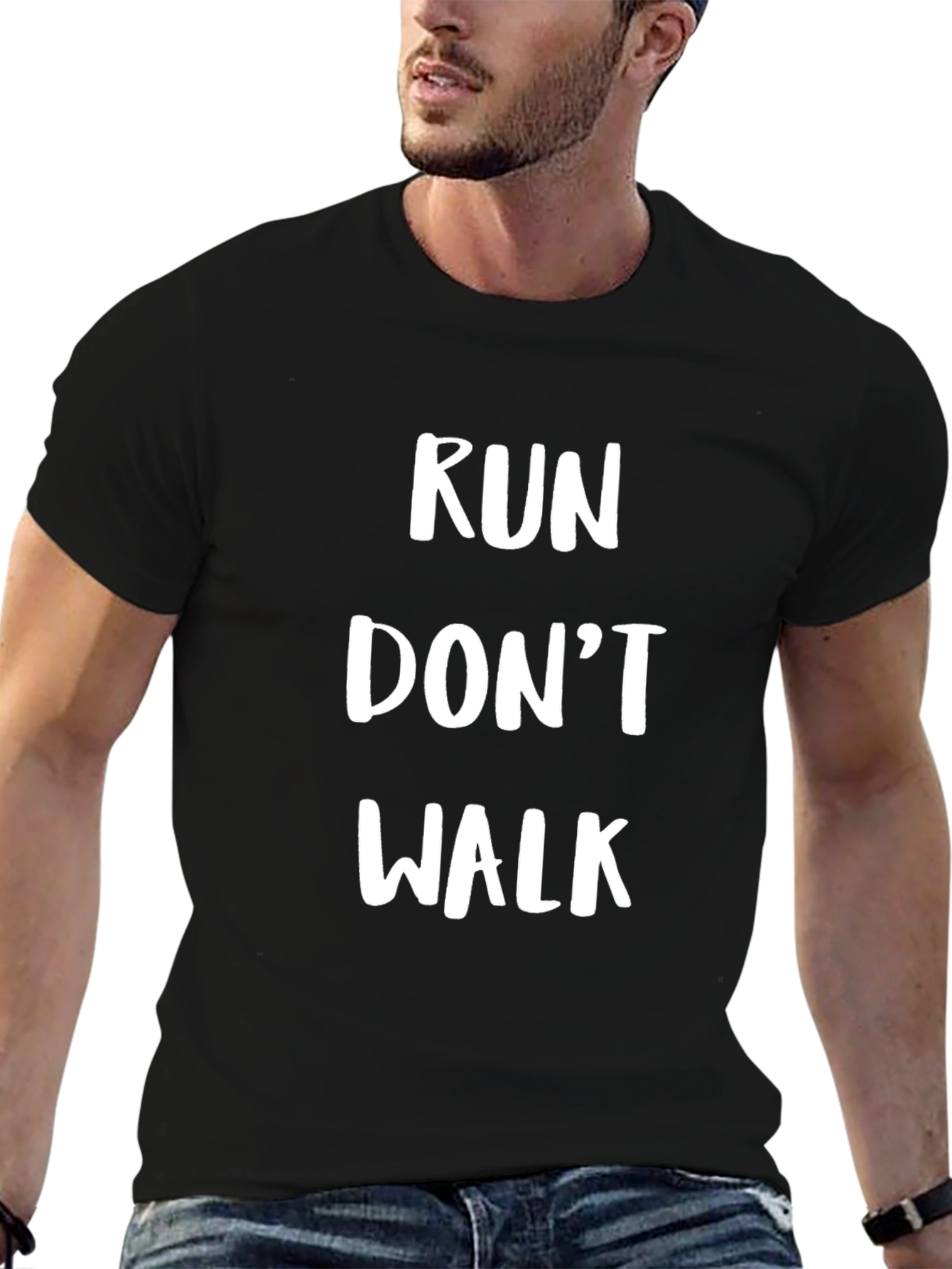 Black Run Don't Walk Graphic Tee - Black Casual T-Shirt view 6