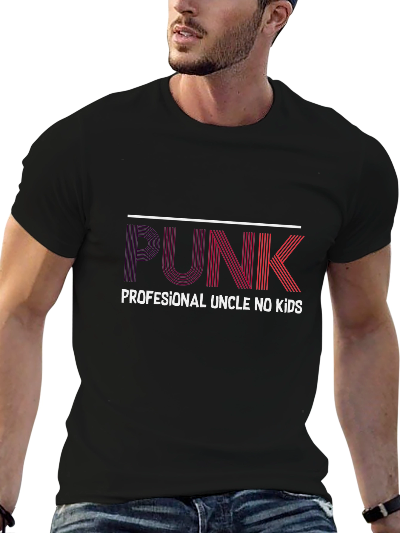 Black PUNK Professional Uncle No Kids Black T-Shirt view 6