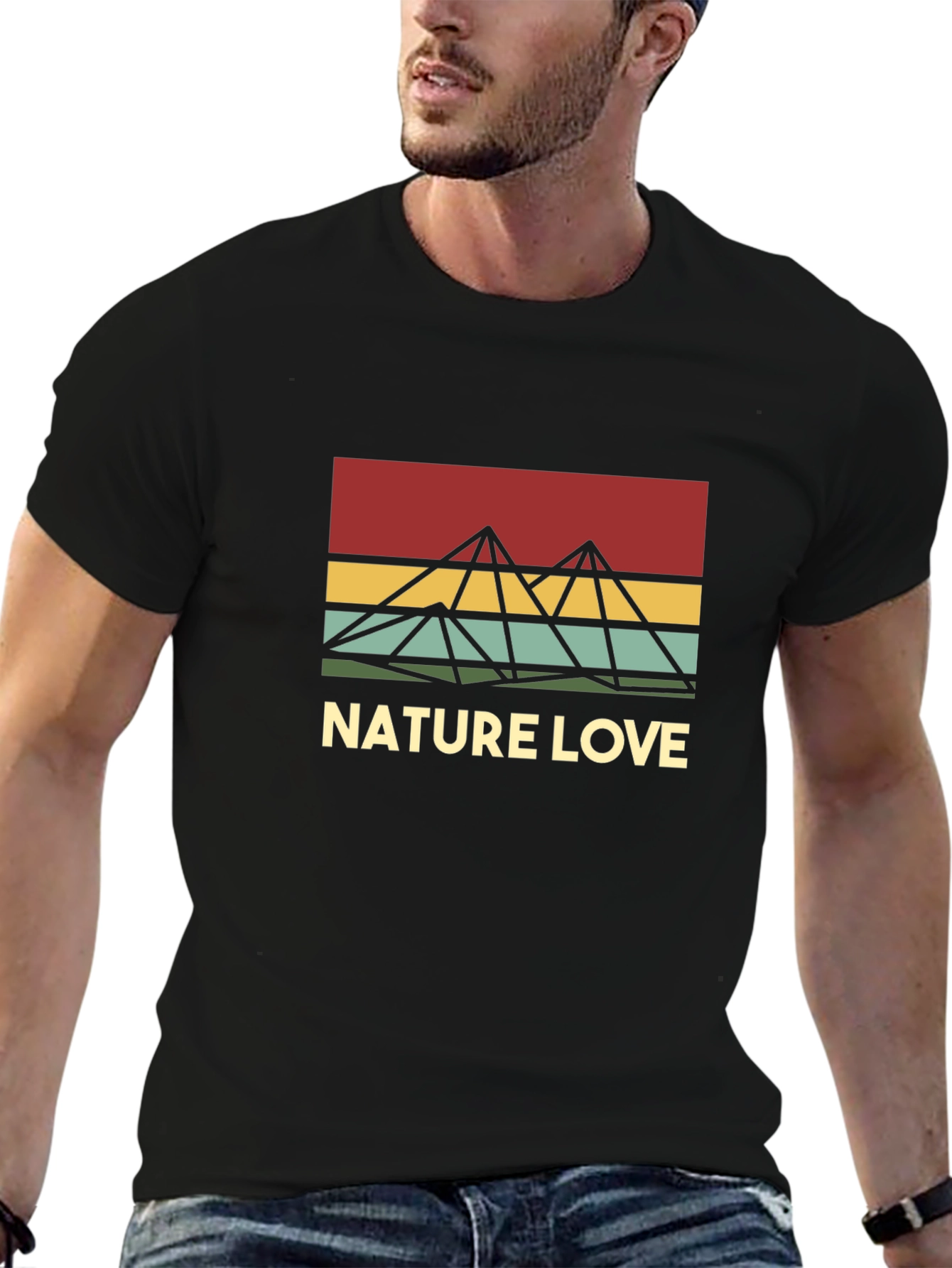 Black Nature Love Retro Mountain T-Shirt view 6