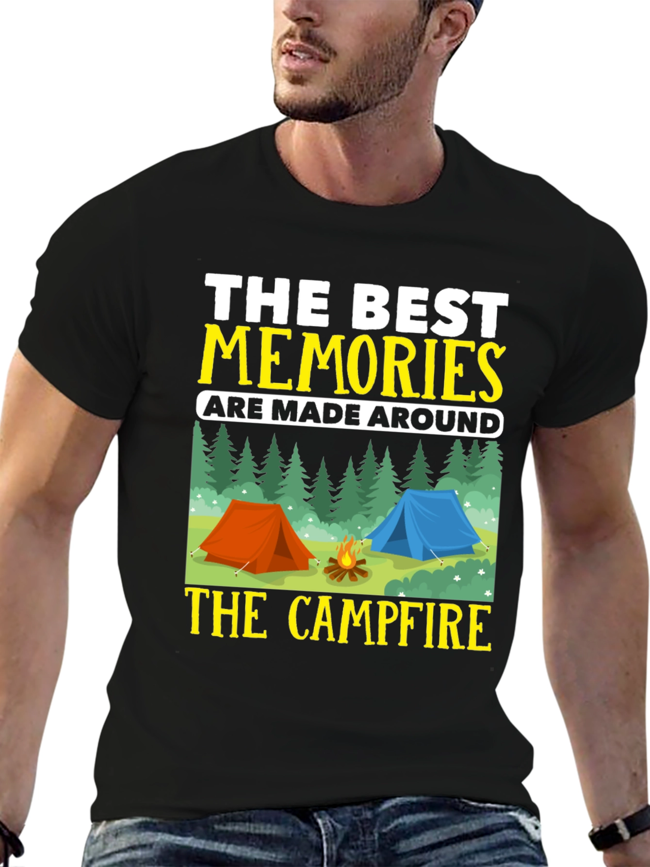 Black Camping Memories T-Shirt - Campfire Design view 6