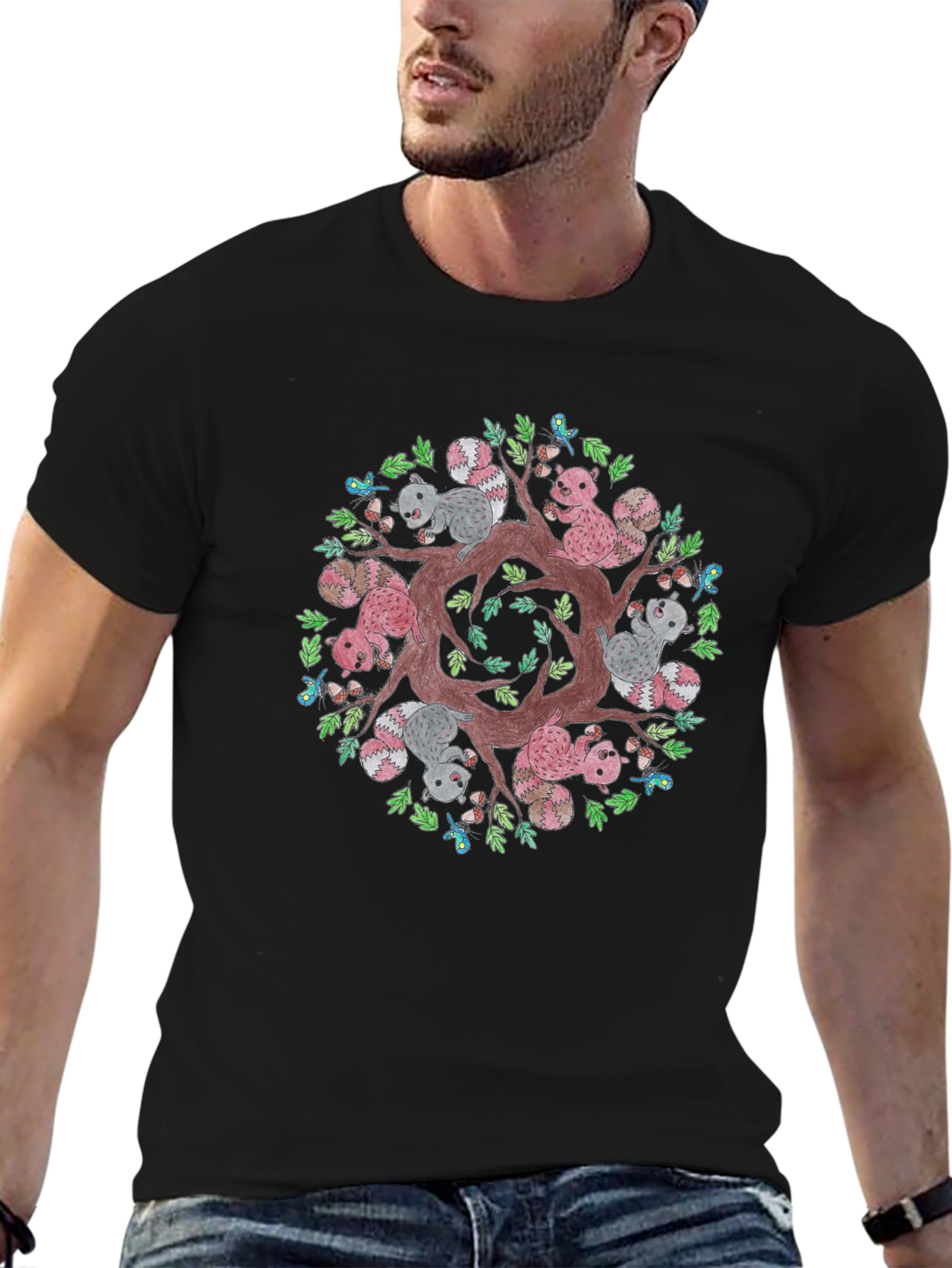 Black Squirrel Mandala Graphic Tee - Black view 6
