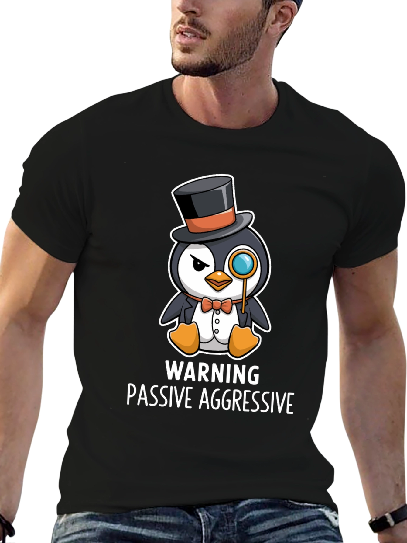 Black Passive Aggressive Penguin T-Shirt view 6