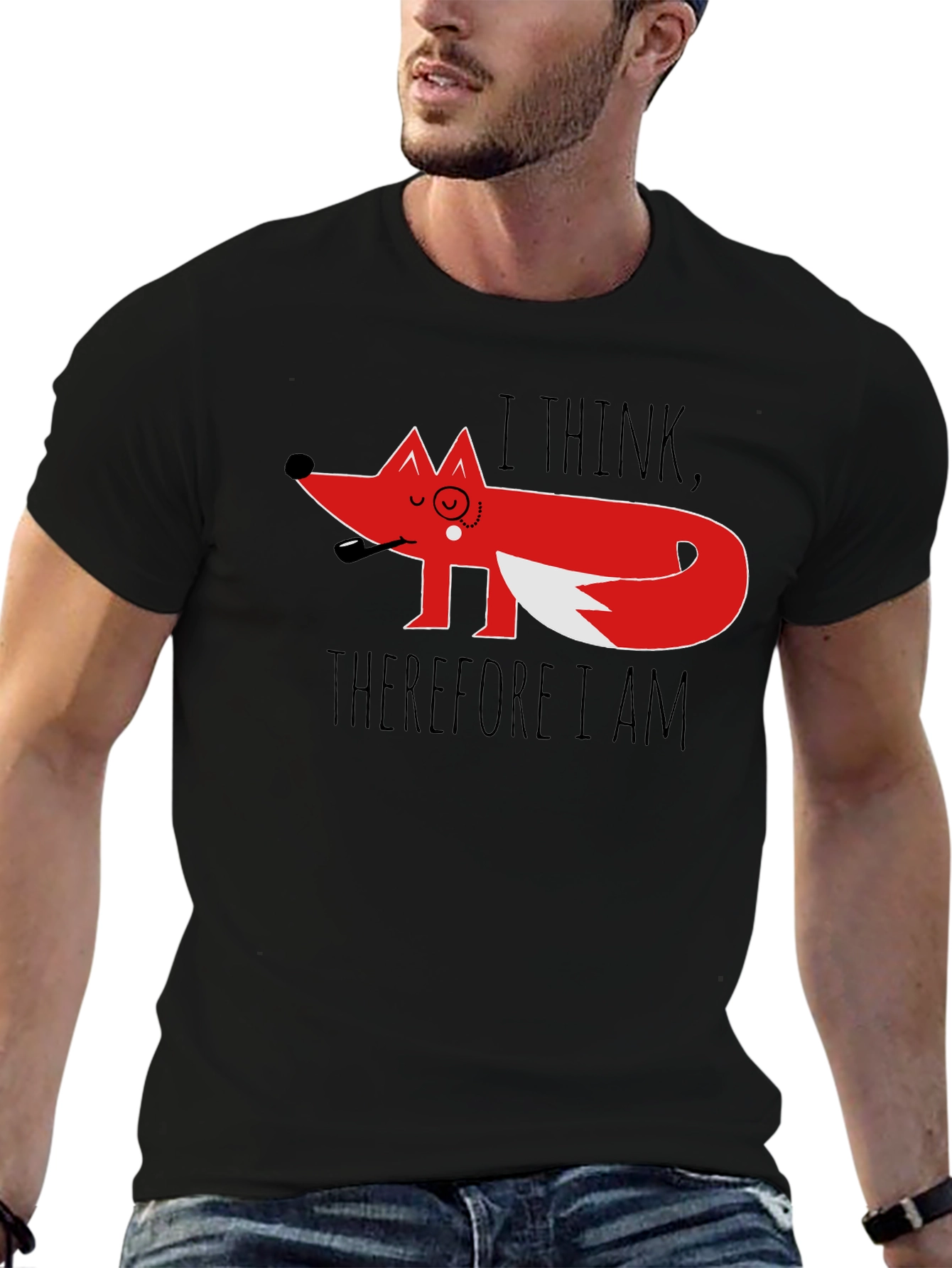 Black Philosophical Fox Graphic Tee - 'I Think, Therefore I Am' view 6