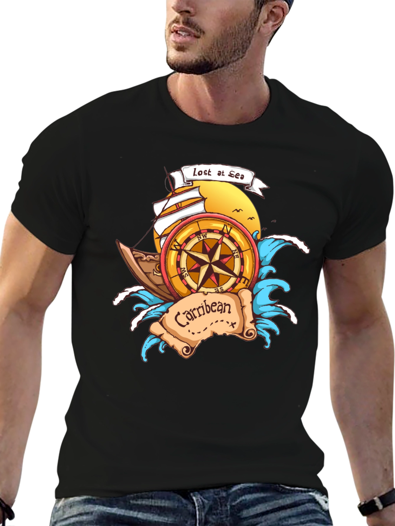Black Lost at Sea Caribbean T-Shirt view 6