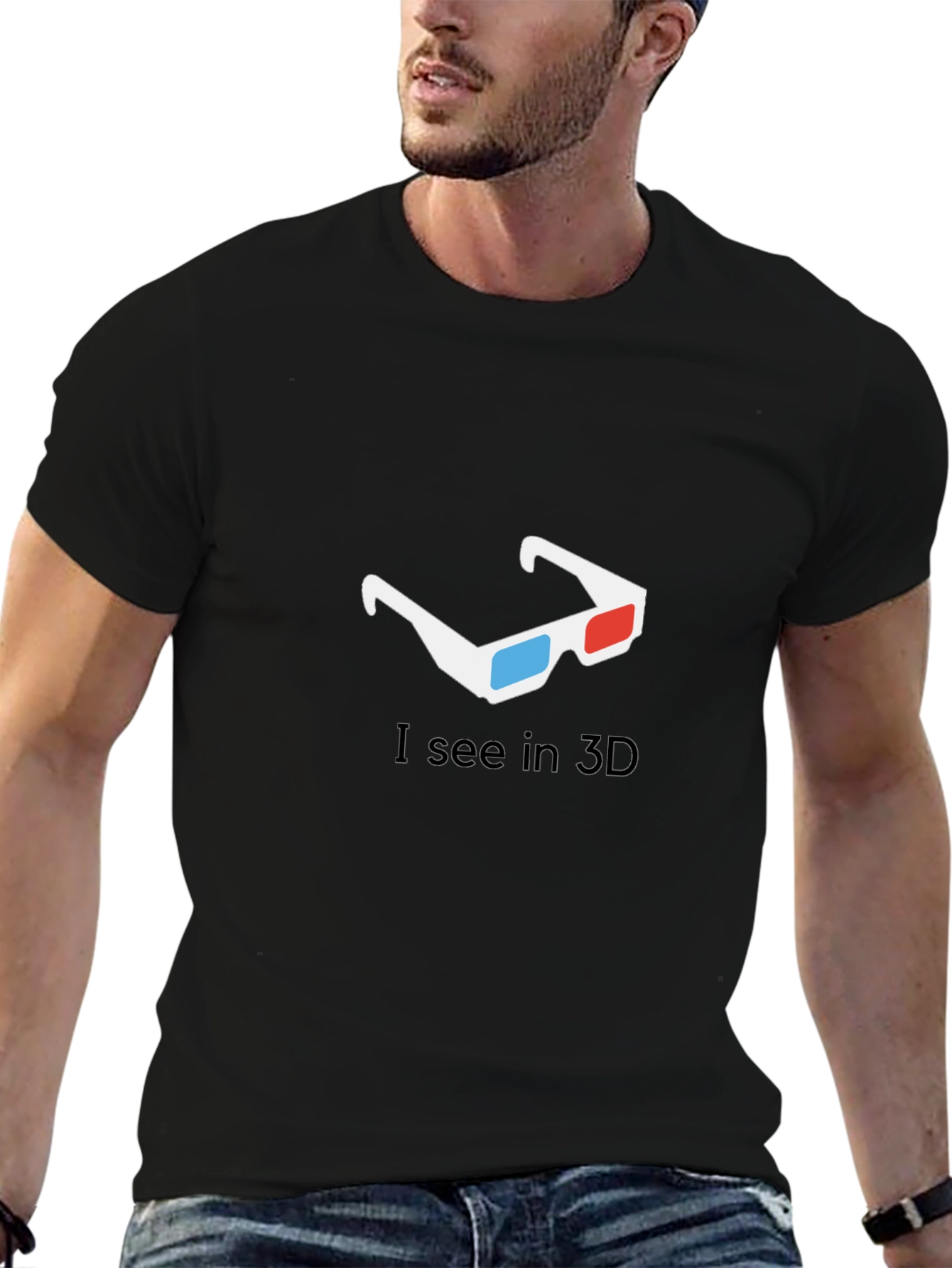 Black Funny 3D Glasses Graphic T-Shirt view 6