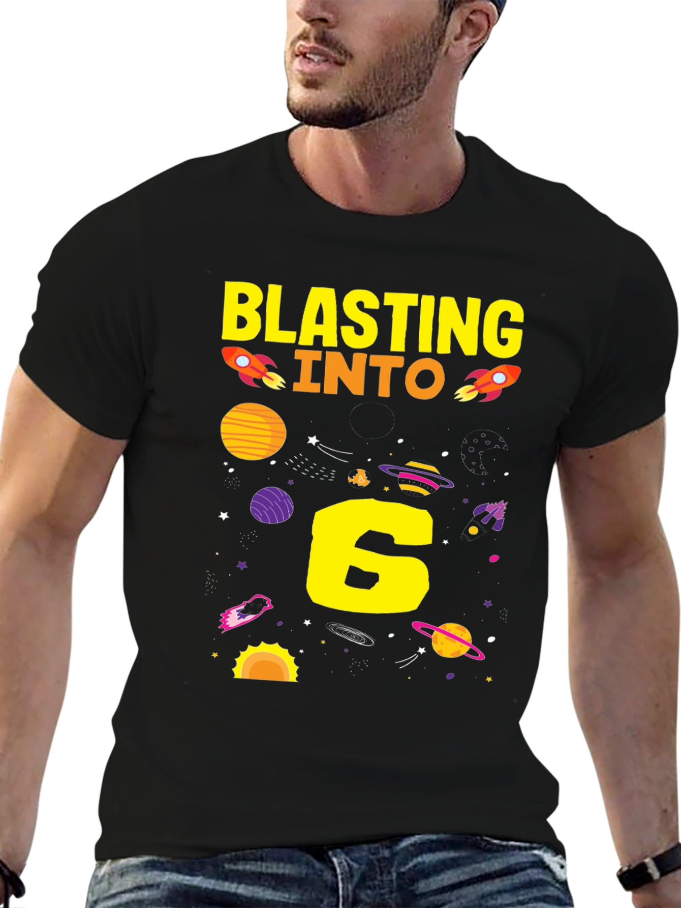 Black Blasting Into 6th Birthday T-Shirt view 6