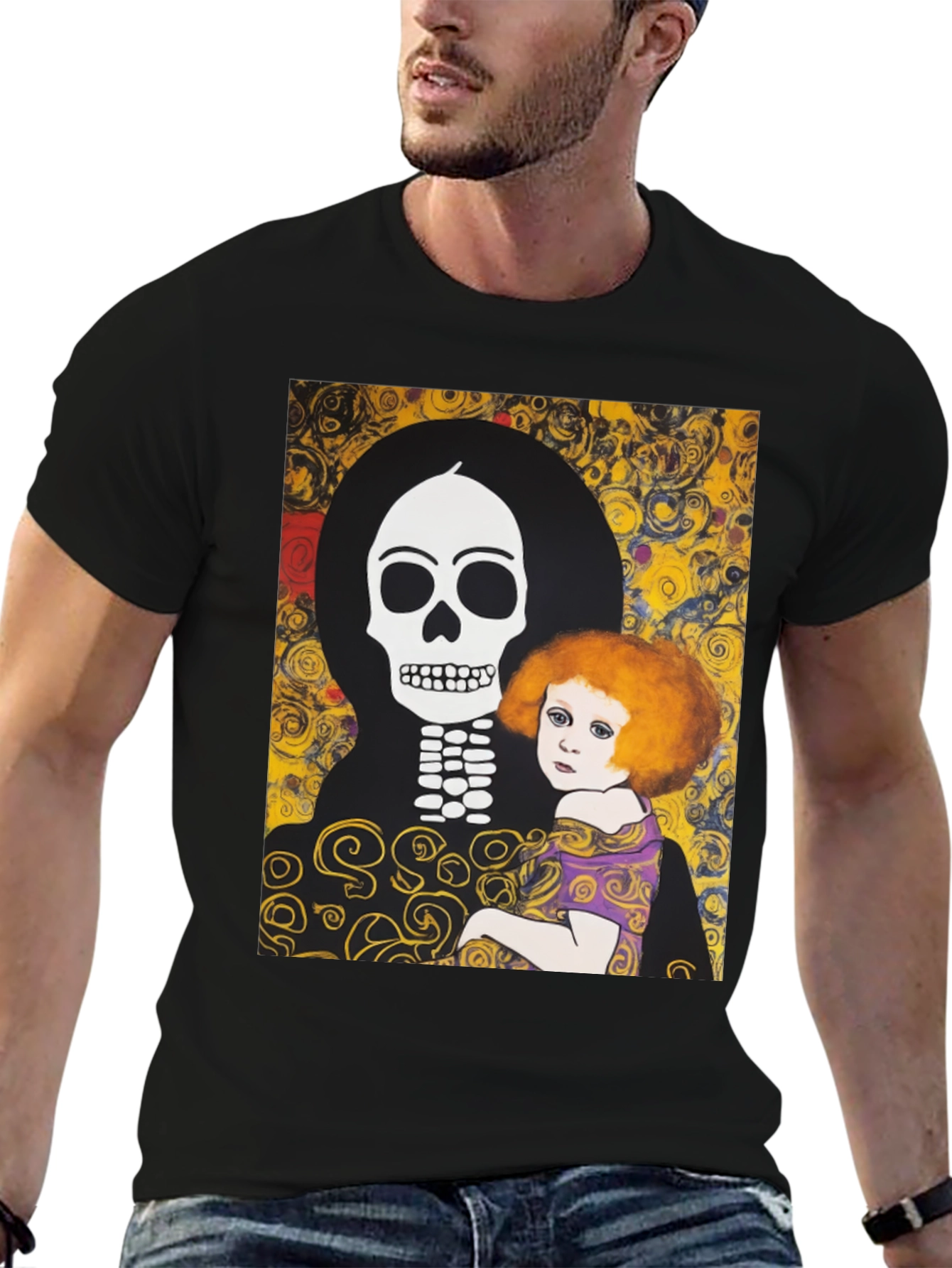 Black Klimt Death & Life Graphic Tee - Dark Humor Art view 6