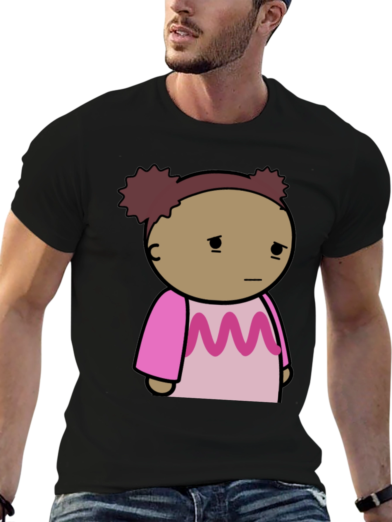 Black Sad Girl Cartoon Graphic T-Shirt view 6