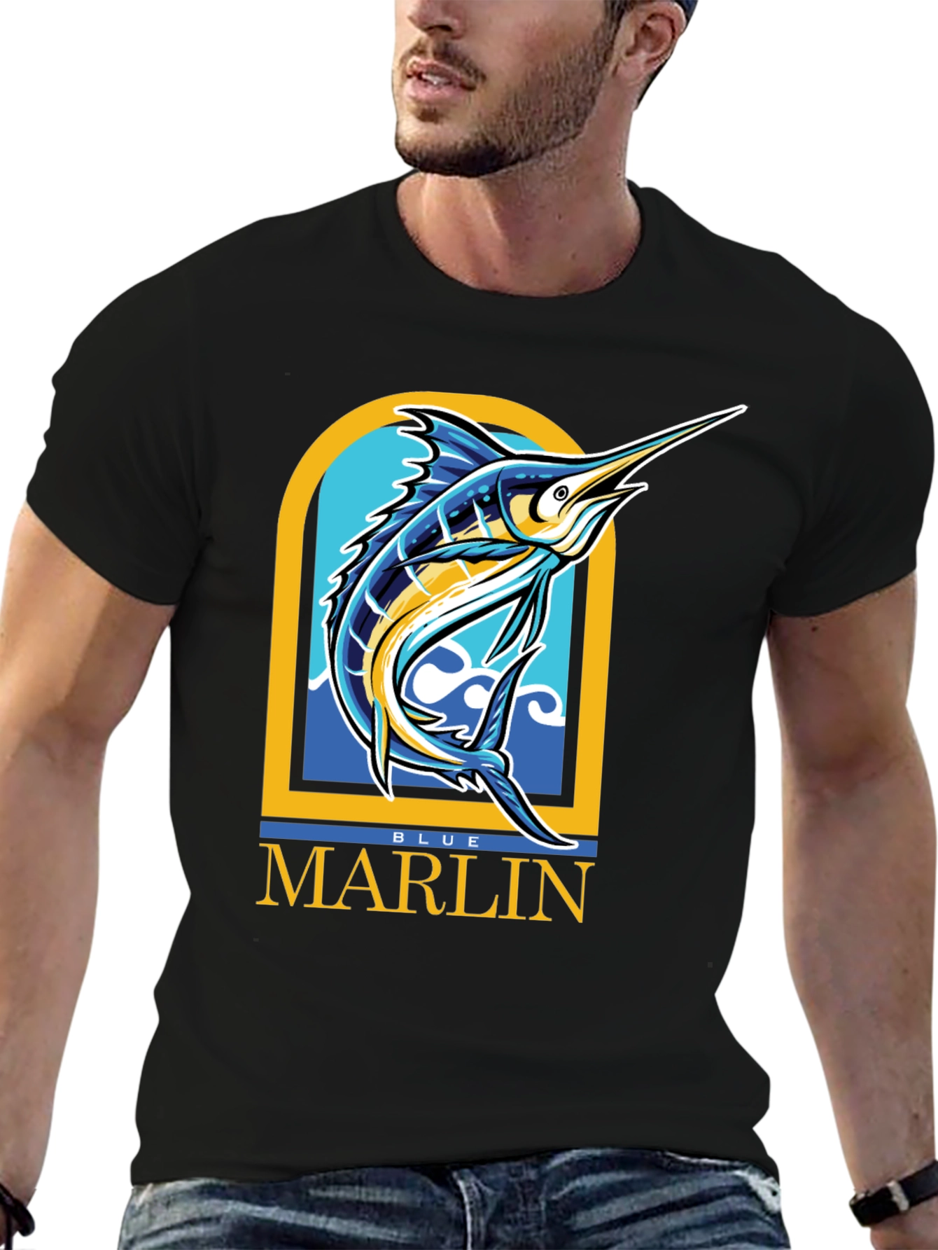 Black Blue Marlin Graphic T-Shirt - Men's Black Tee view 6