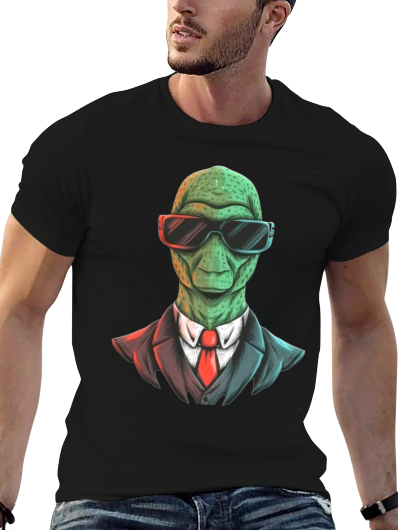 Black Alien in Suit Graphic T-Shirt view 6