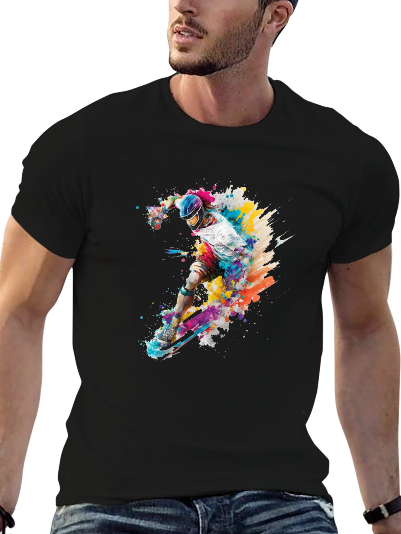 Black Colorful Skateboarder Graphic Tee view 6