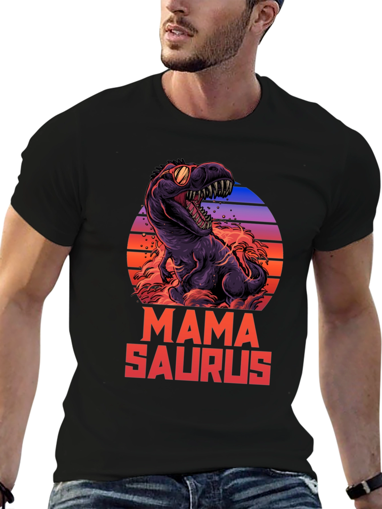 Black Mama Saurus Dinosaur Graphic T-Shirt view 6