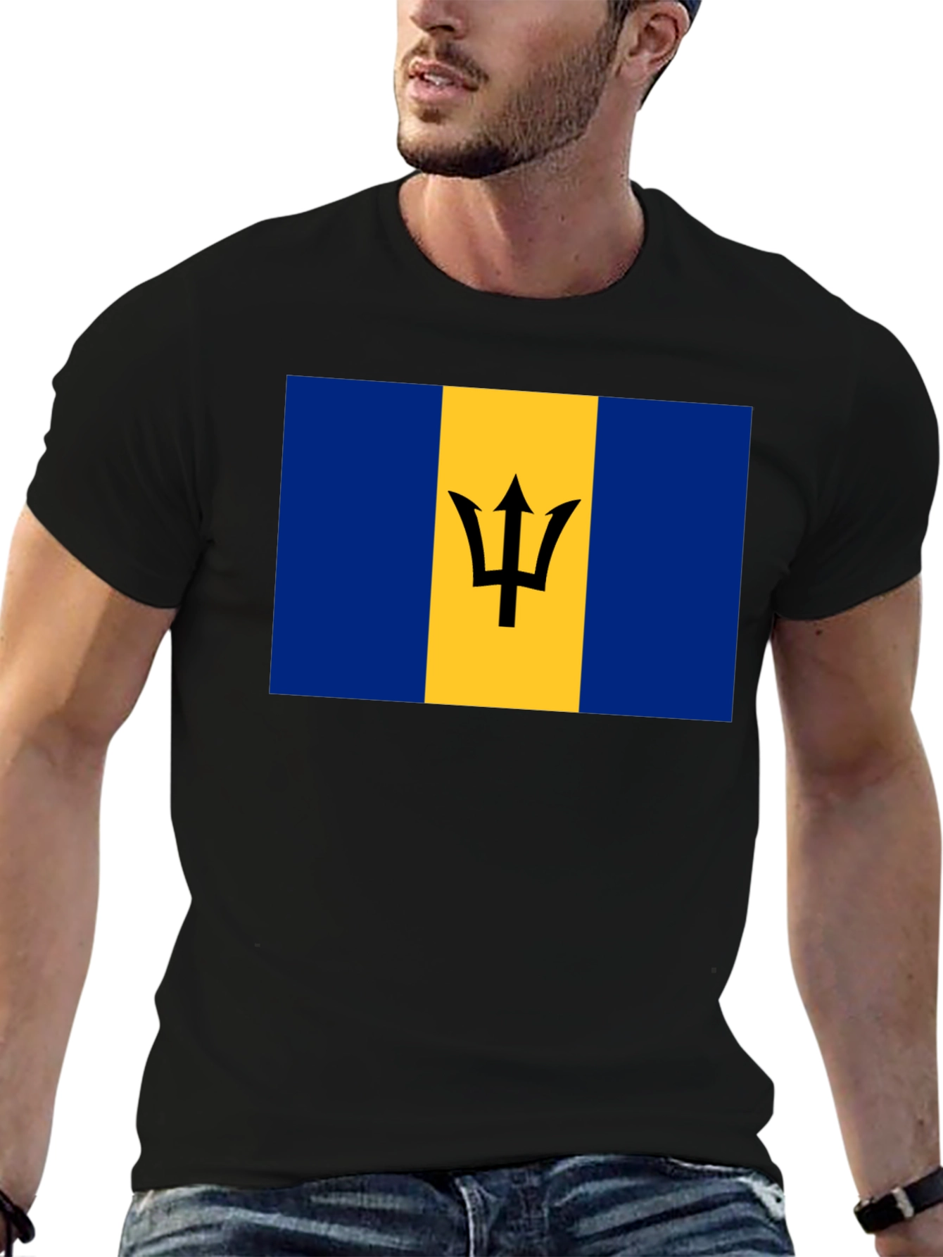 Black Barbados Flag T-Shirt -  Unisex Crew Neck Tee view 6
