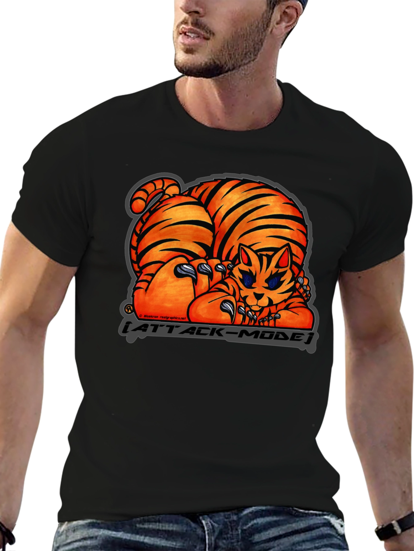 Black Attack Mode Tiger Graphic T-Shirt, Cotton Blend, Casual Wear view 6
