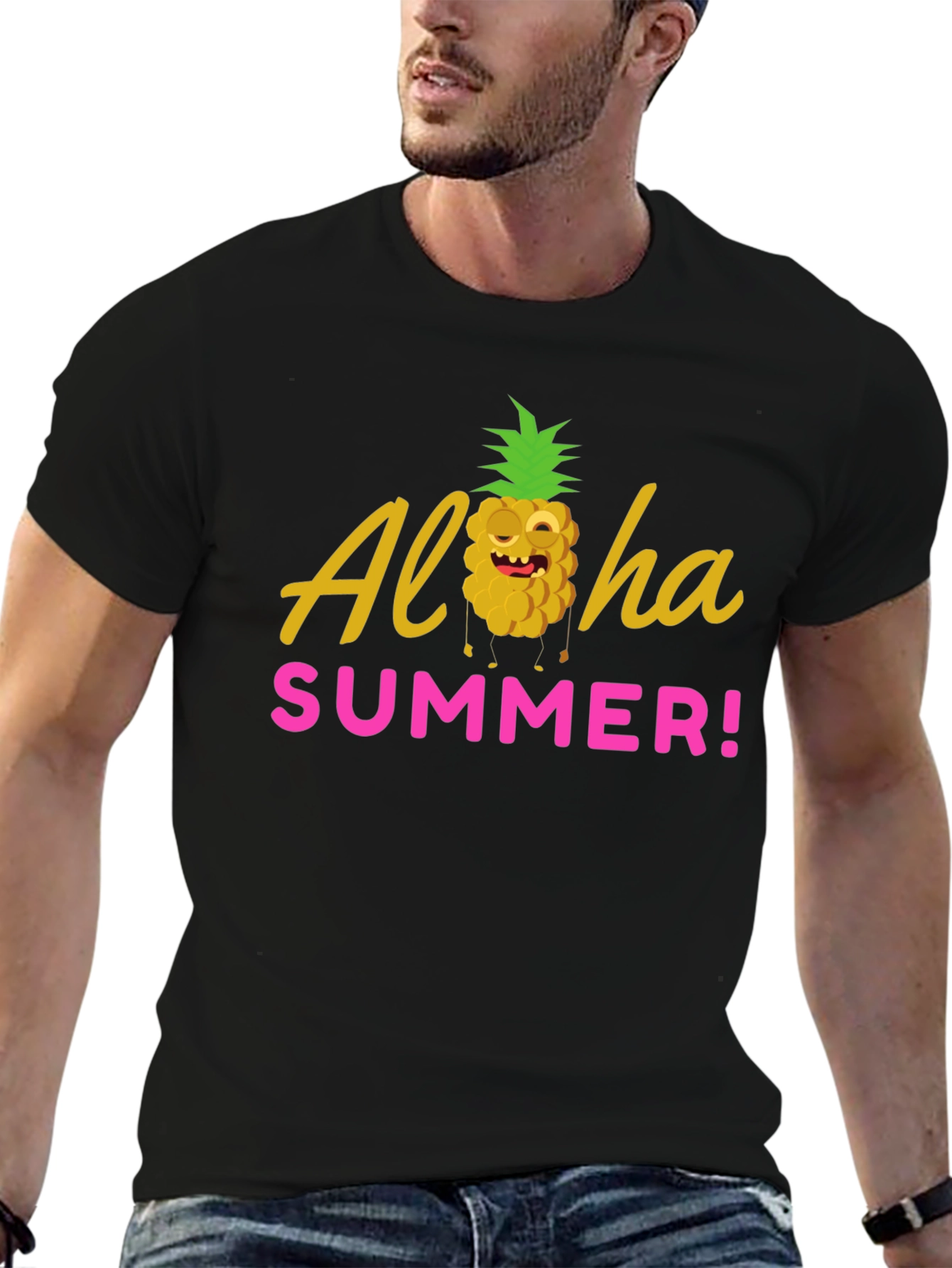Black Aloha Summer Graphic T-Shirt - Black view 6