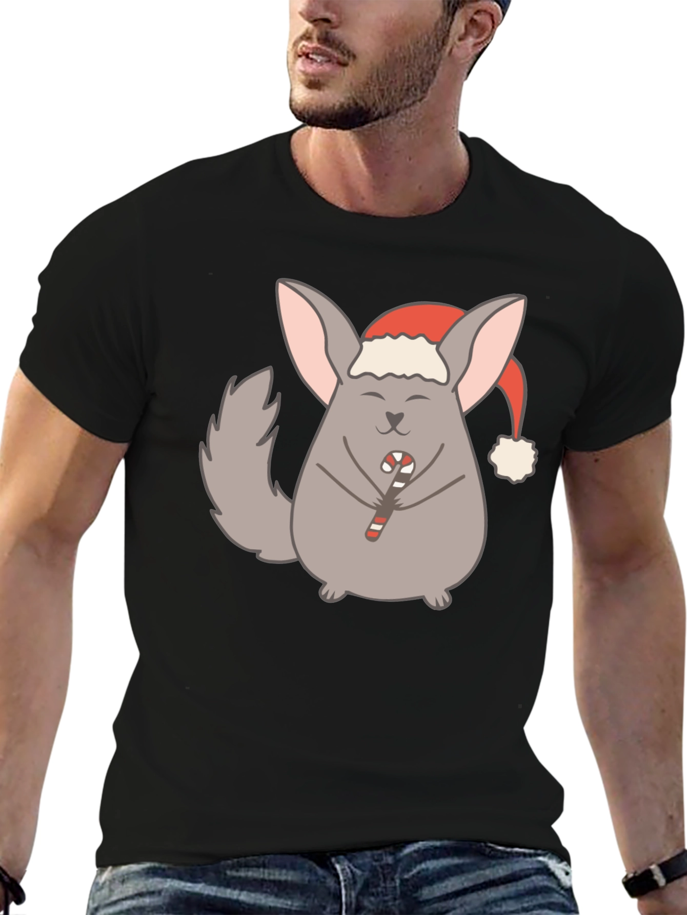 Black Festive Chinchilla Graphic Tee - Holiday Edition view 6