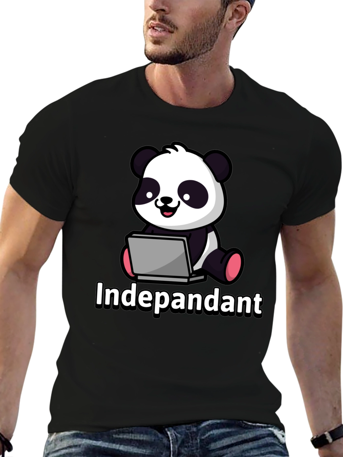 Black Independant Panda Graphic Tee - Soft Black Cotton T-Shirt view 6