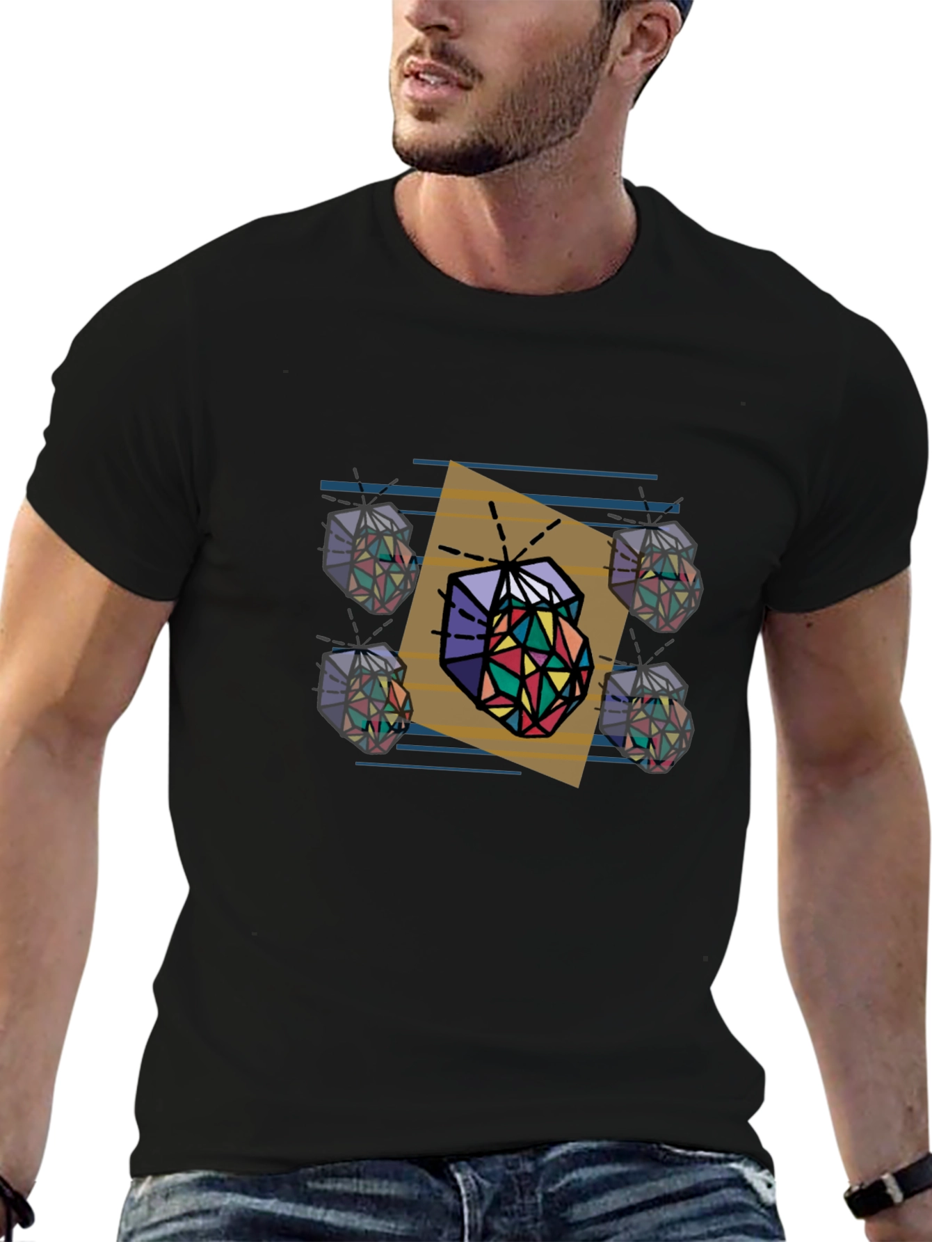 Black Geometric Gem T-Shirt - Modern Art Tee view 6