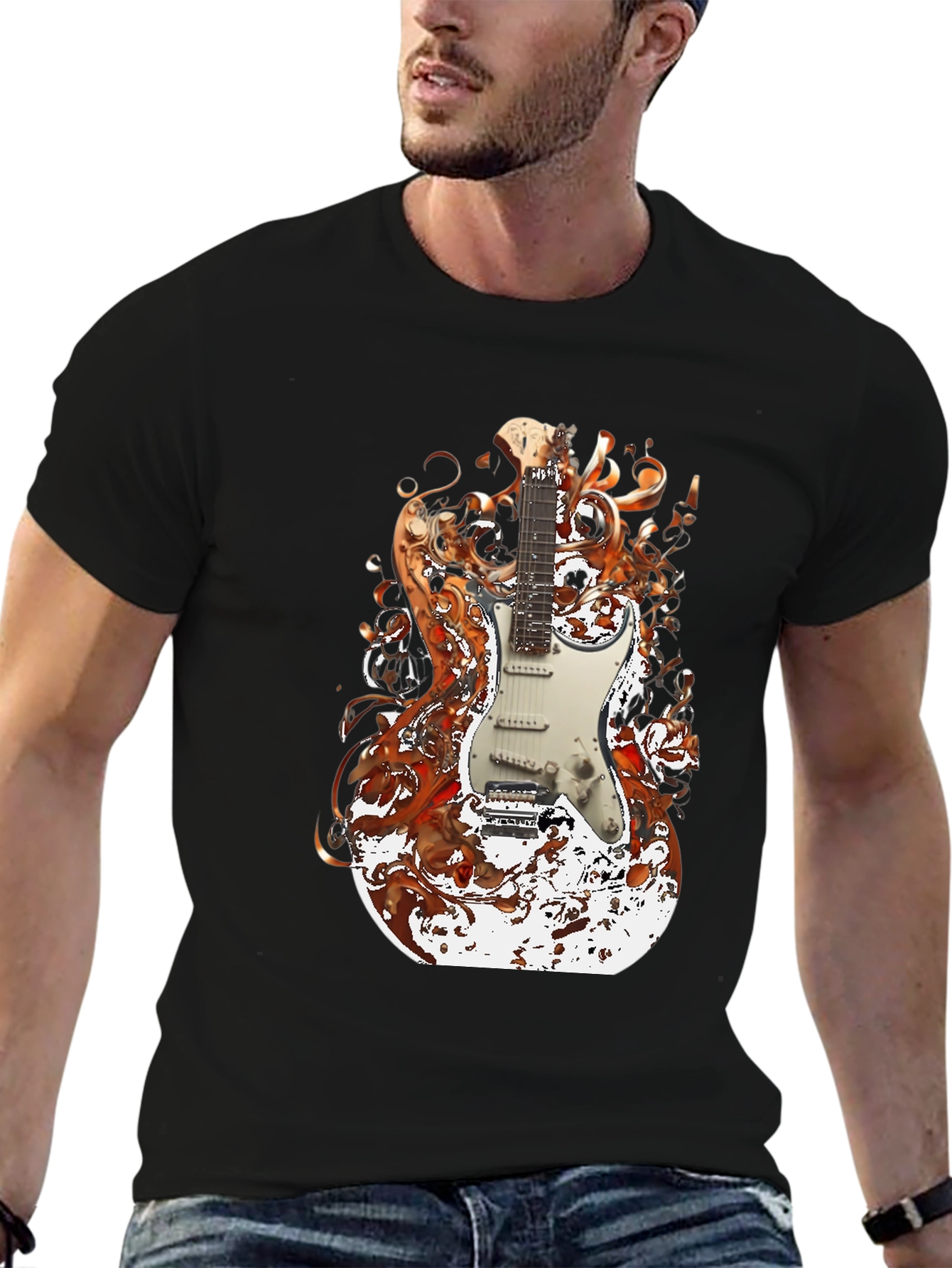 Black Electric Guitar Graphic Tee - Rocker Style view 6