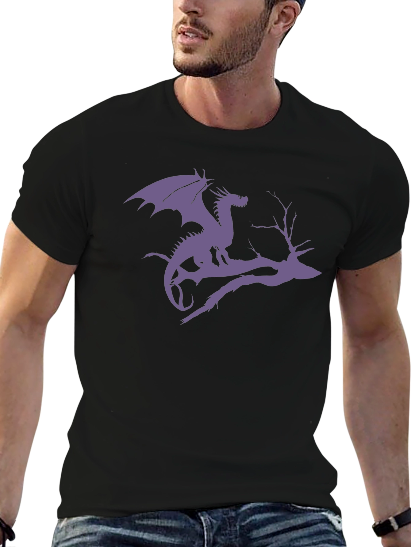 Black Dragon Silhouette Tee - Fantasy Black T-Shirt view 6