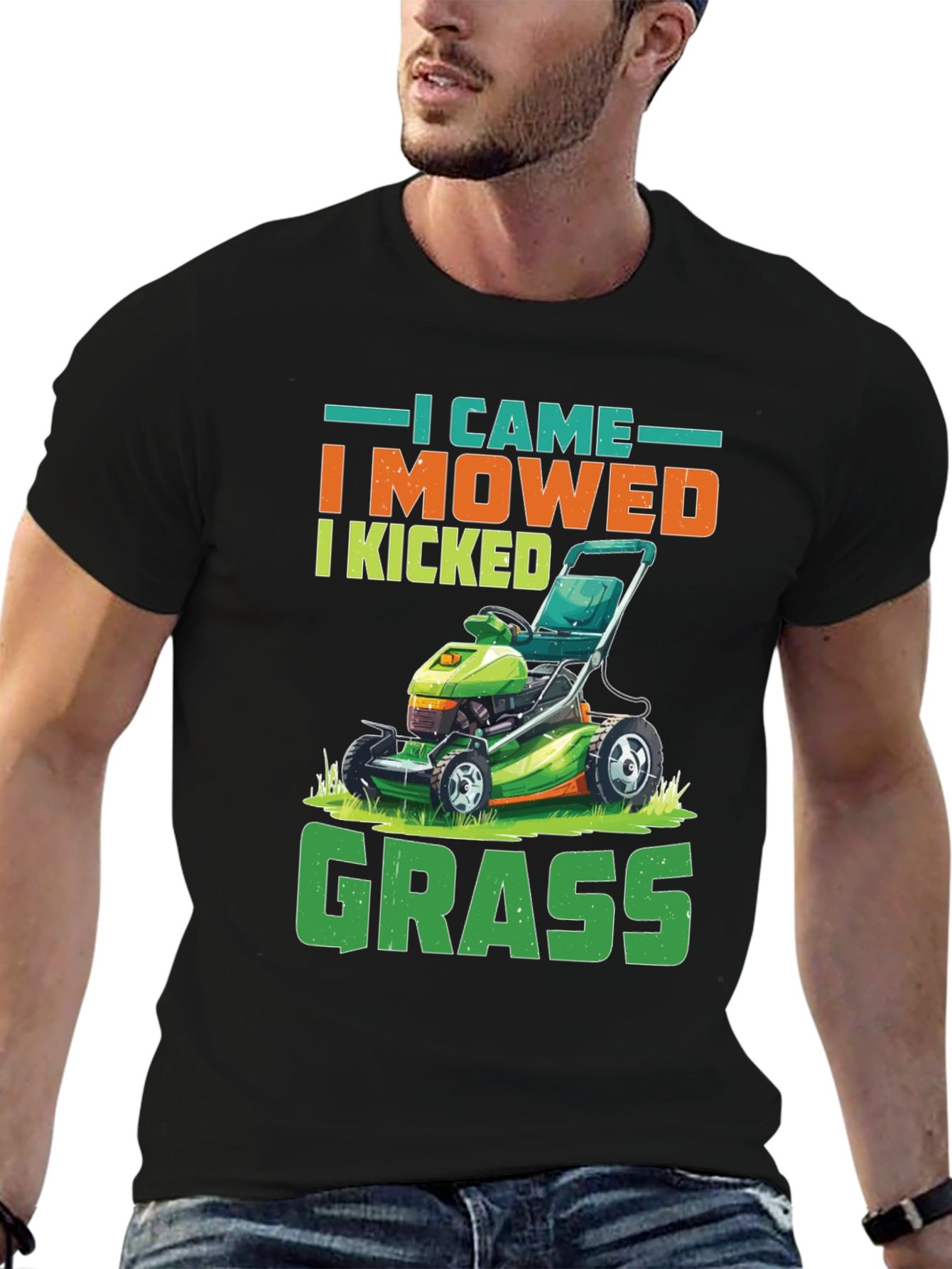 Black I Came I Mowed Funny Lawn Mowing T-Shirt view 6