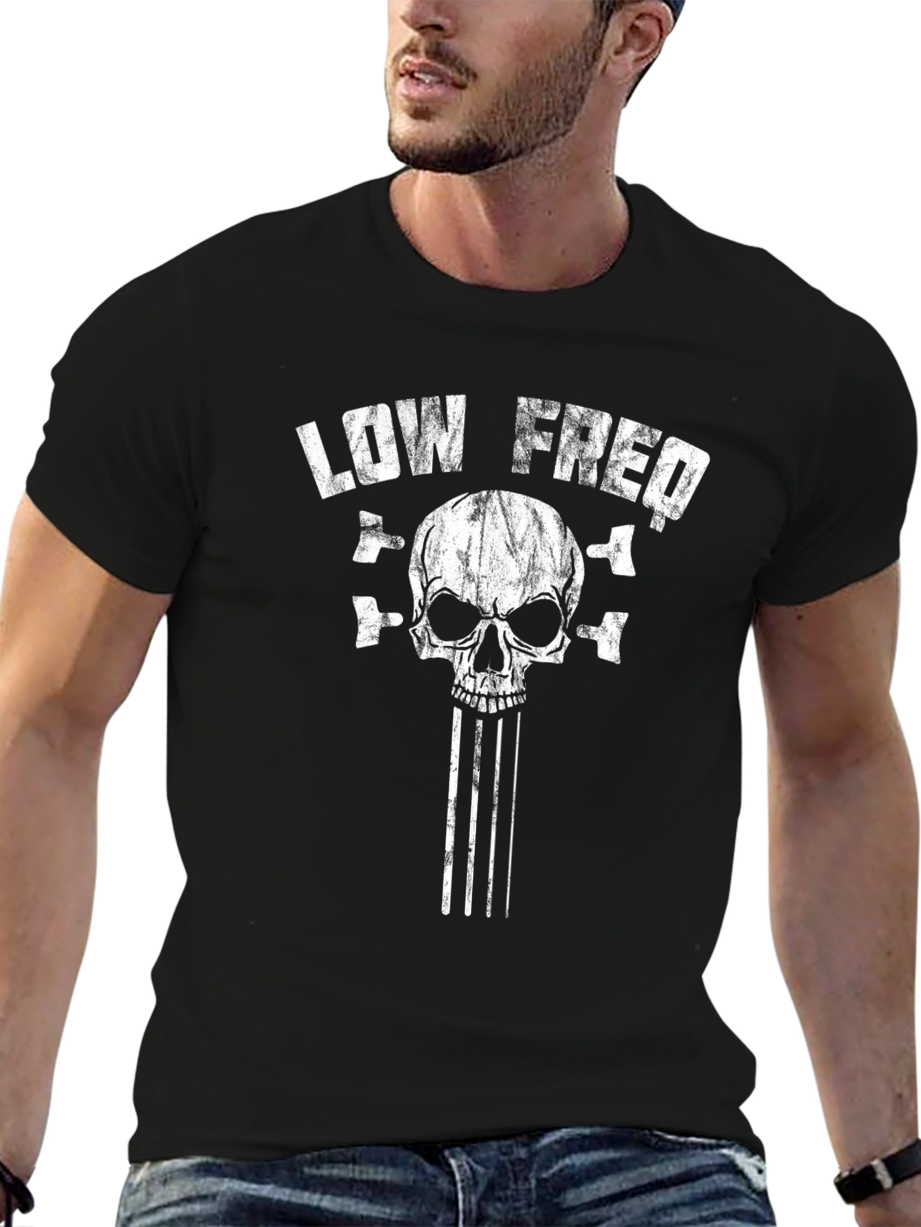 Black Low Freq Skull Graphic Print Black T-Shirt view 6