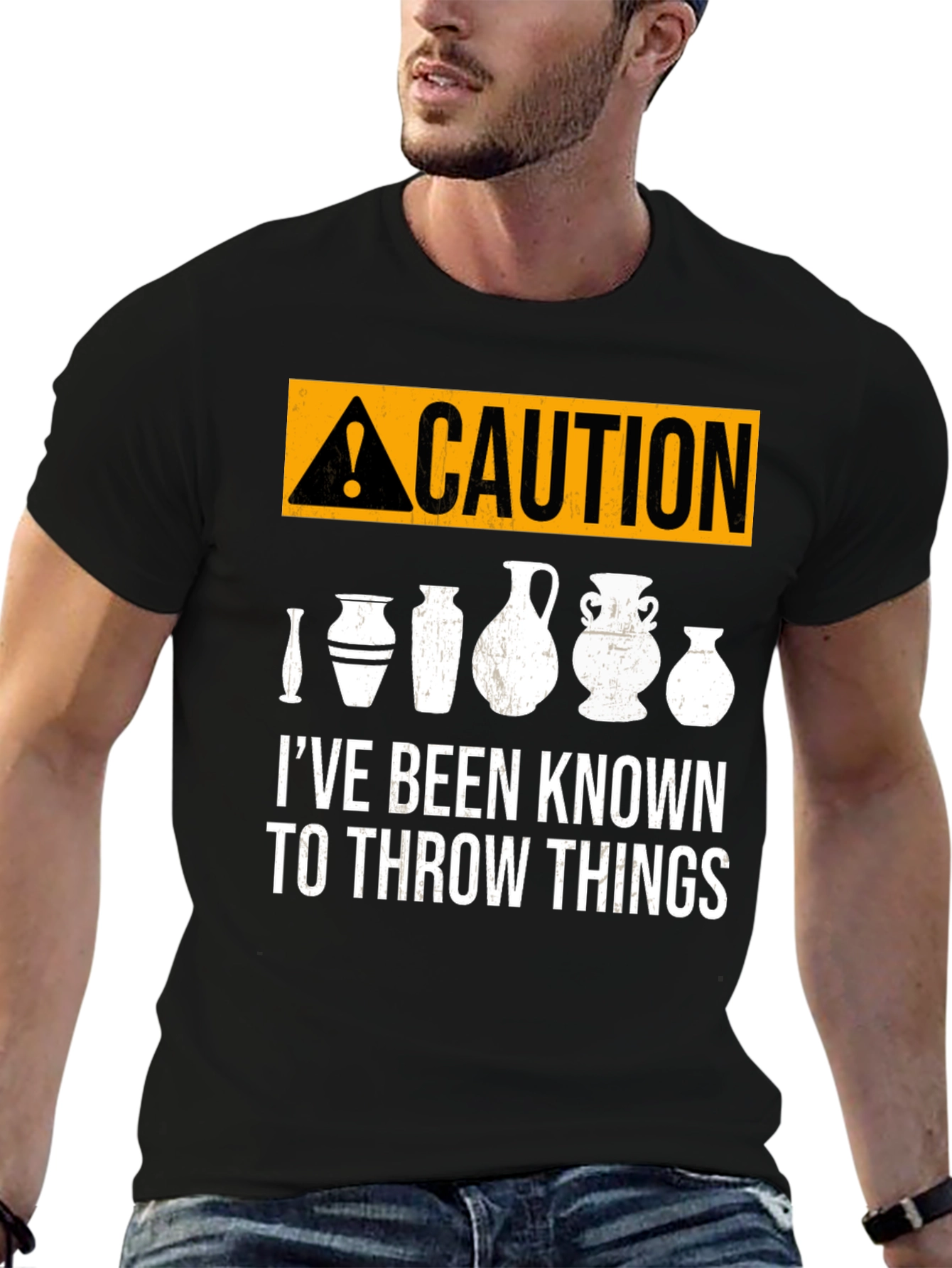 Black Caution: I Throw Things - Pottery T-Shirt view 6