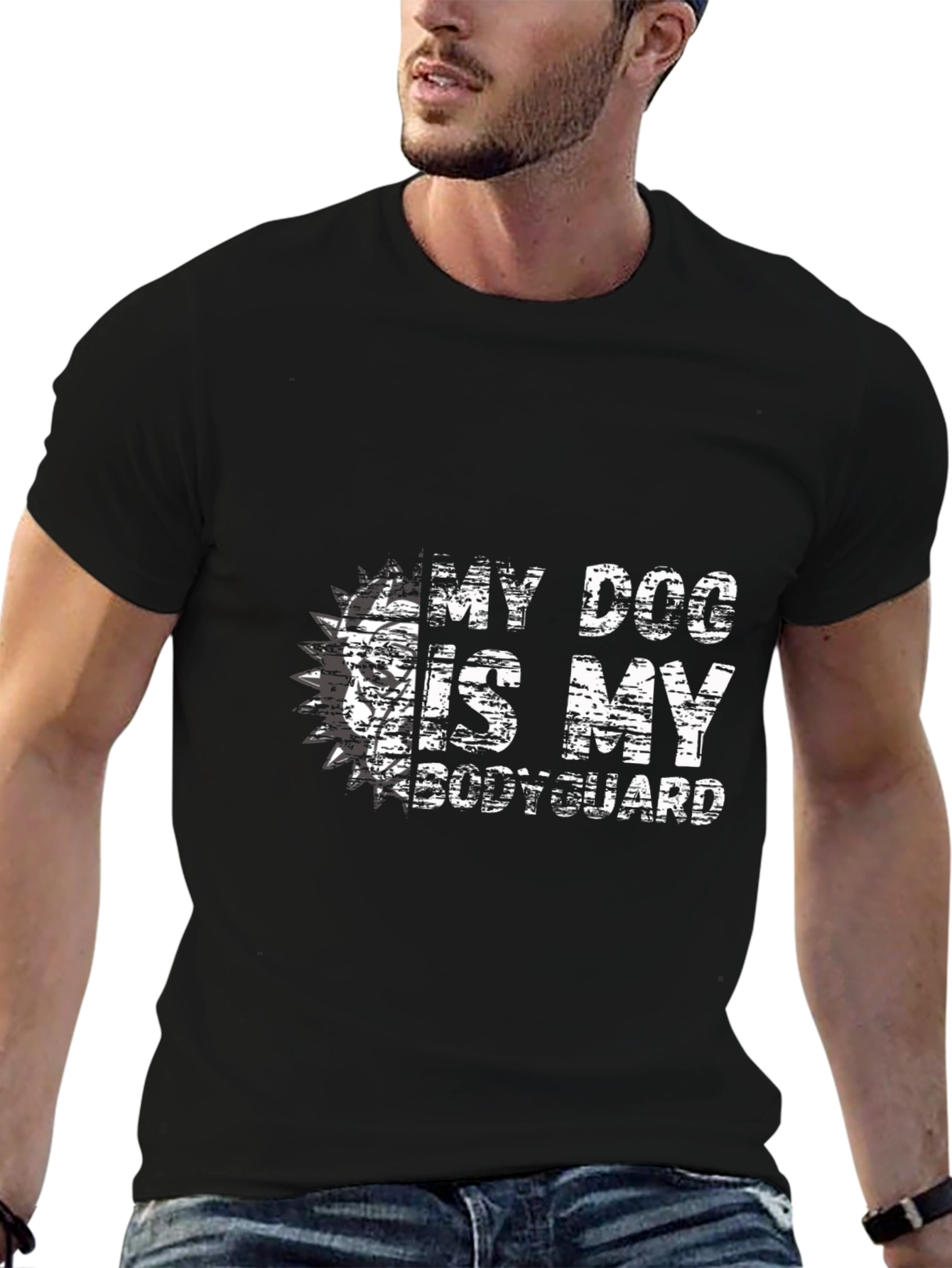 Black My Dog is My Bodyguard Black T-Shirt view 6