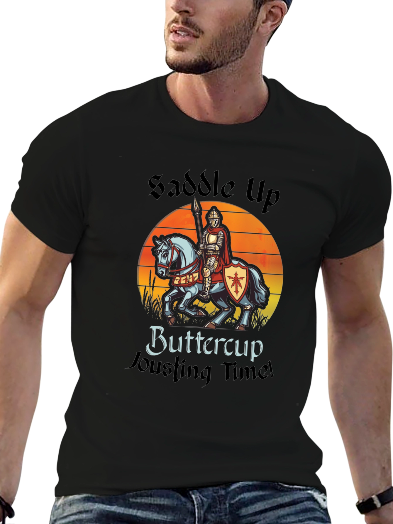 Black Saddle Up Buttercup Jousting T-Shirt view 6