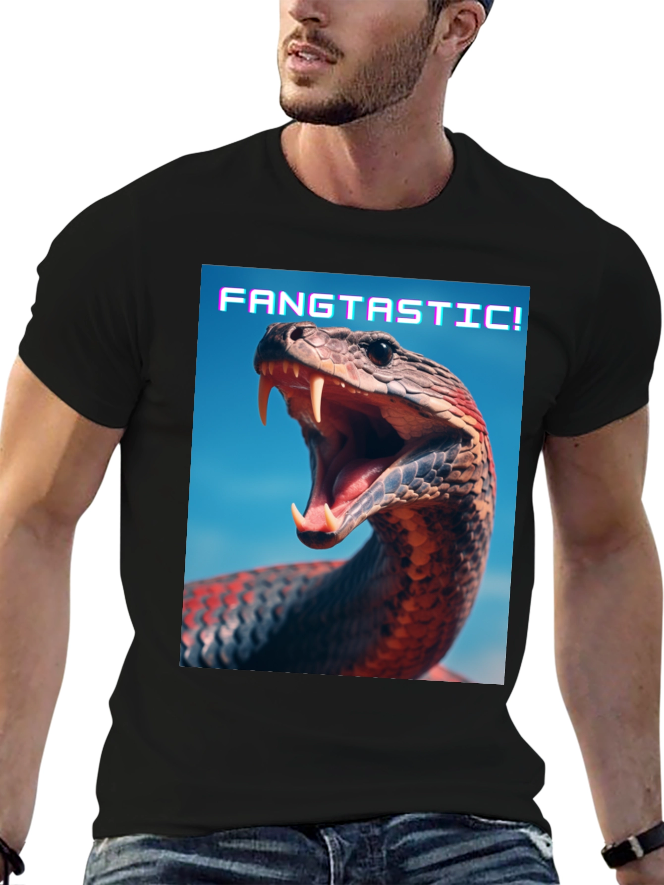 Black Fangtastic Snake Graphic Tee - Unique Animal Print Shirt view 6