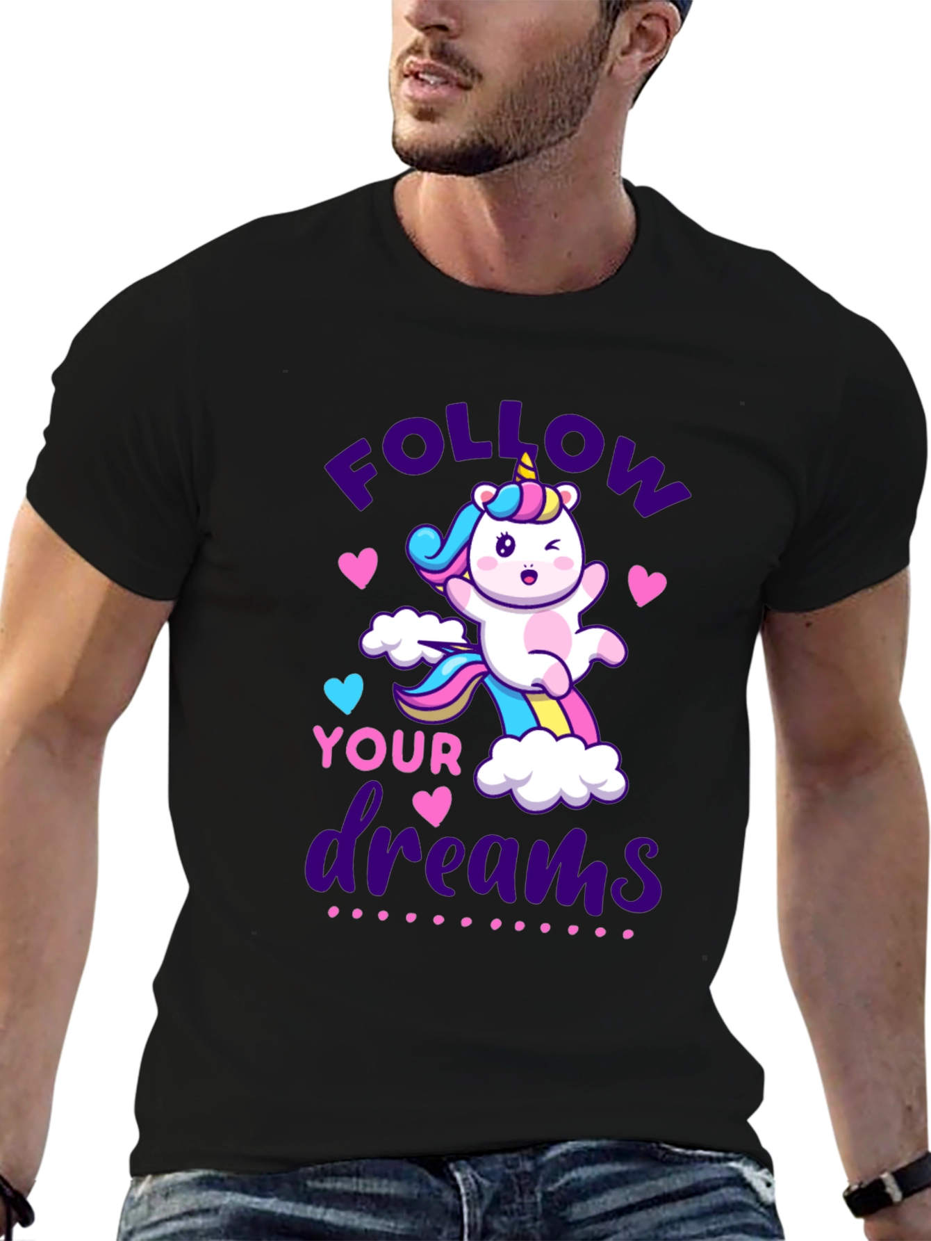 Black Follow Your Dreams Unicorn Graphic Tee view 6