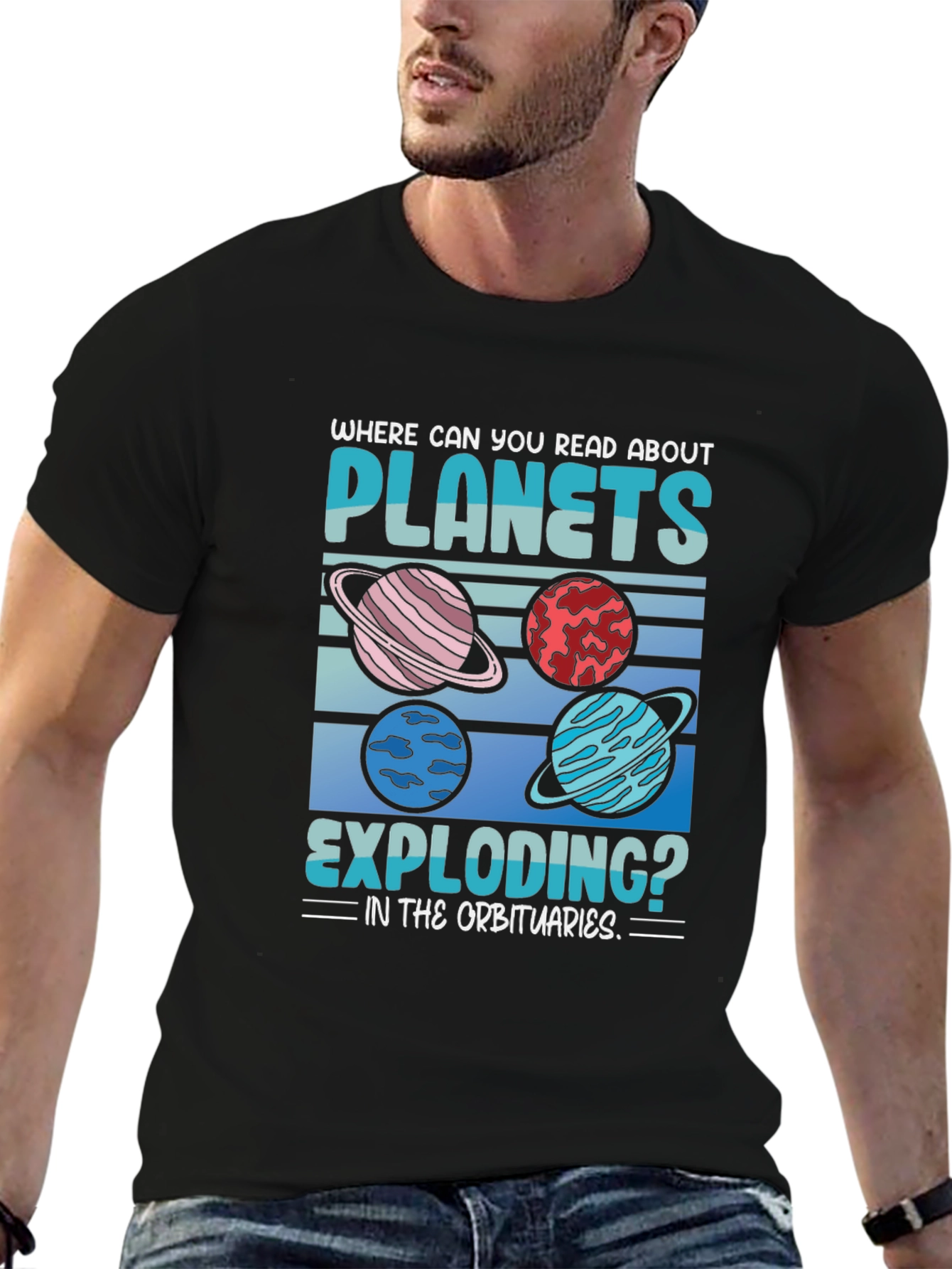 Black Planets Exploding T-Shirt: Space Humor Tee view 6