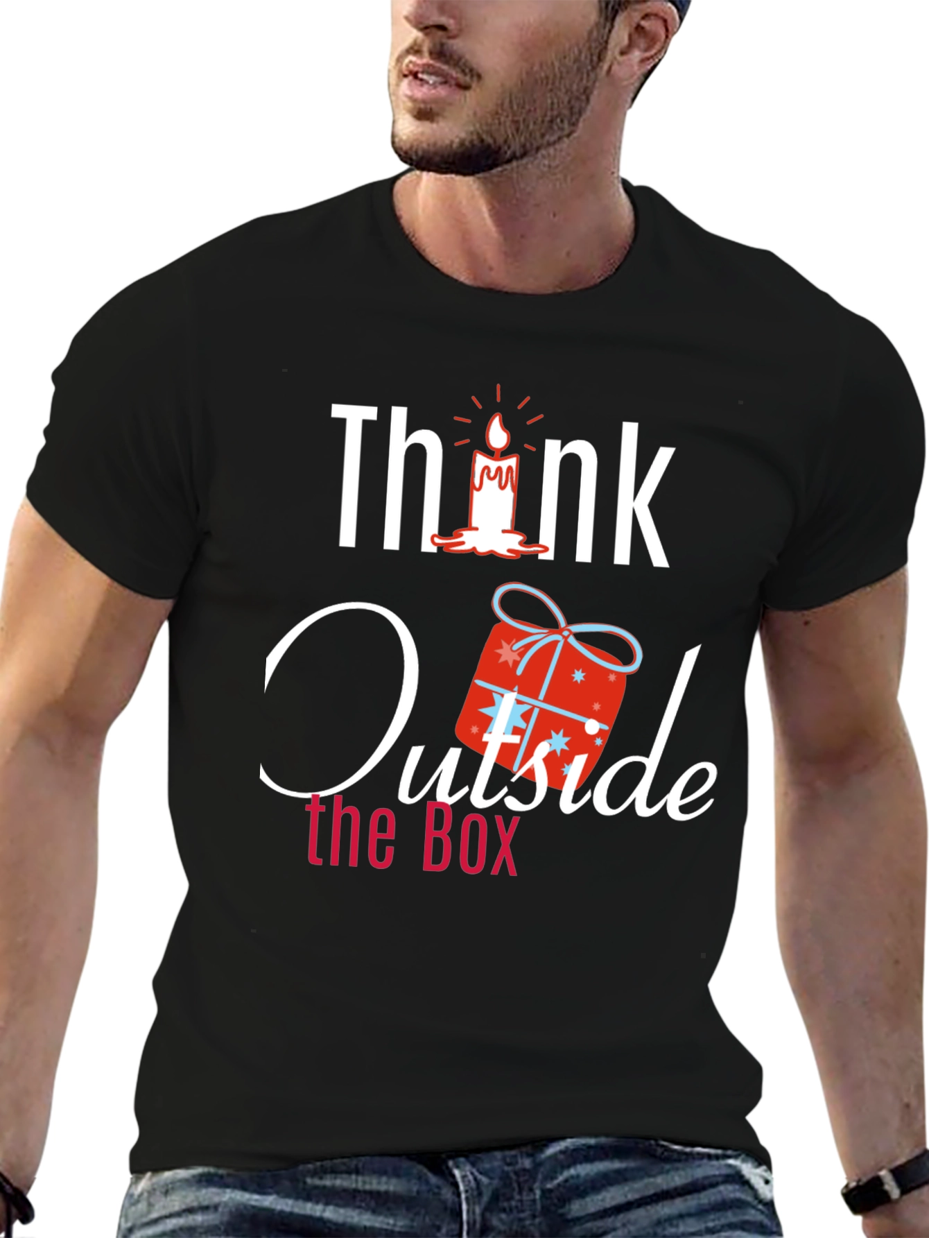 Black Think Outside the Box Novelty Graphic T-Shirt view 6