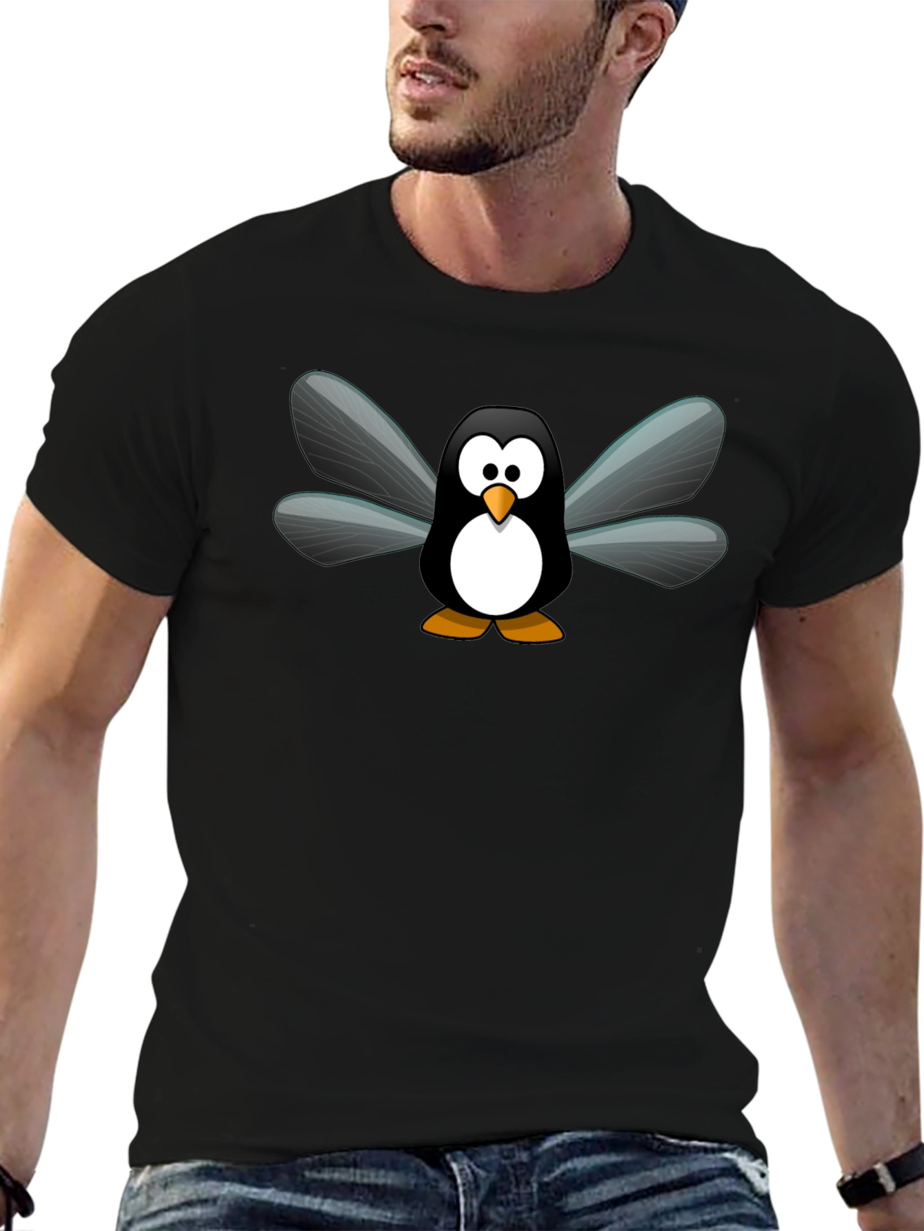 Black Penguin Fly T-Shirt - Soft Cotton Graphic Tee view 6