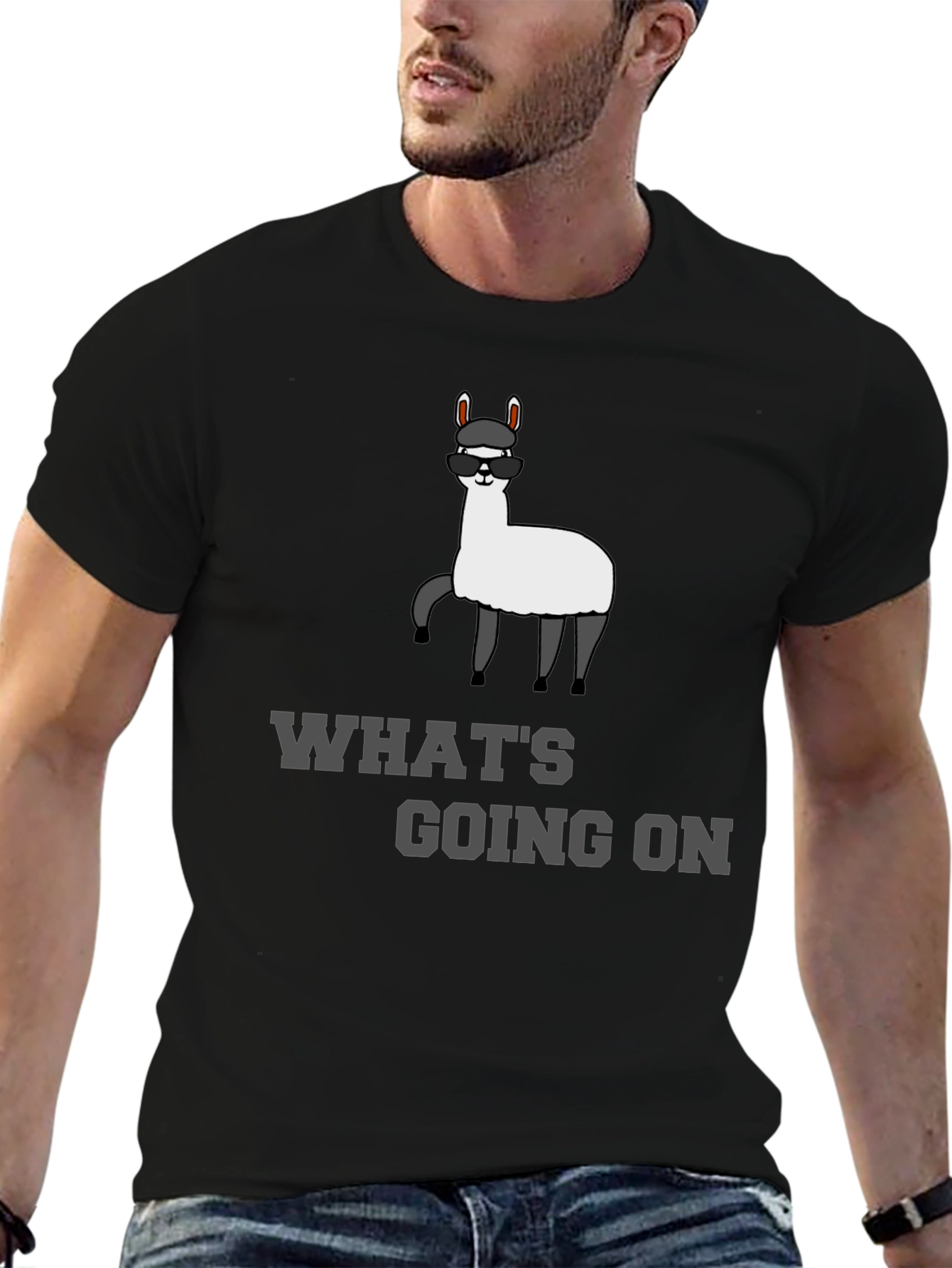 Black Cool Llama T-Shirt - "What's Going On?" Funny Tee view 6
