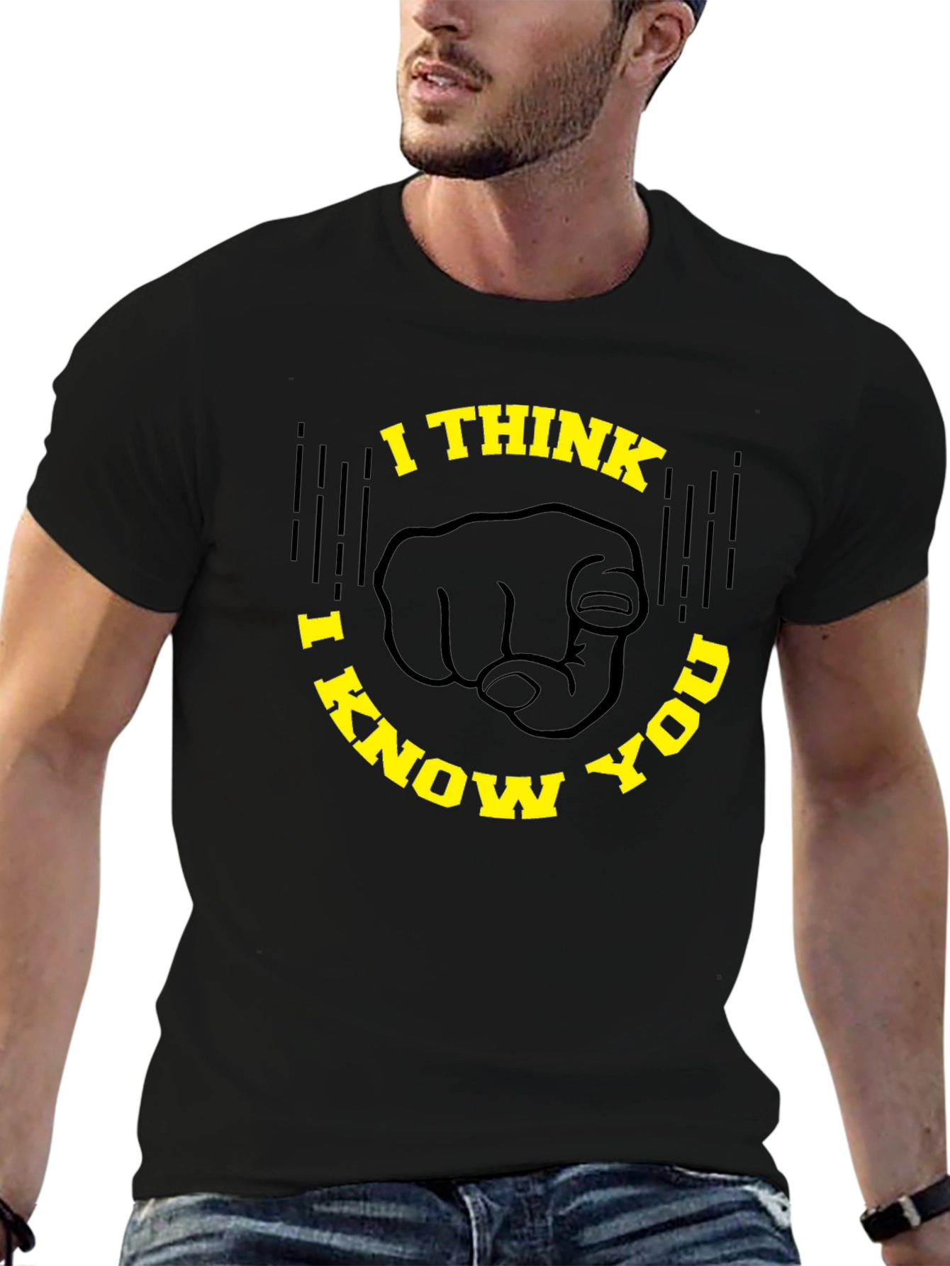 Black I Think I Know You Graphic Tee - Novelty Design, Black T-Shirt view 6