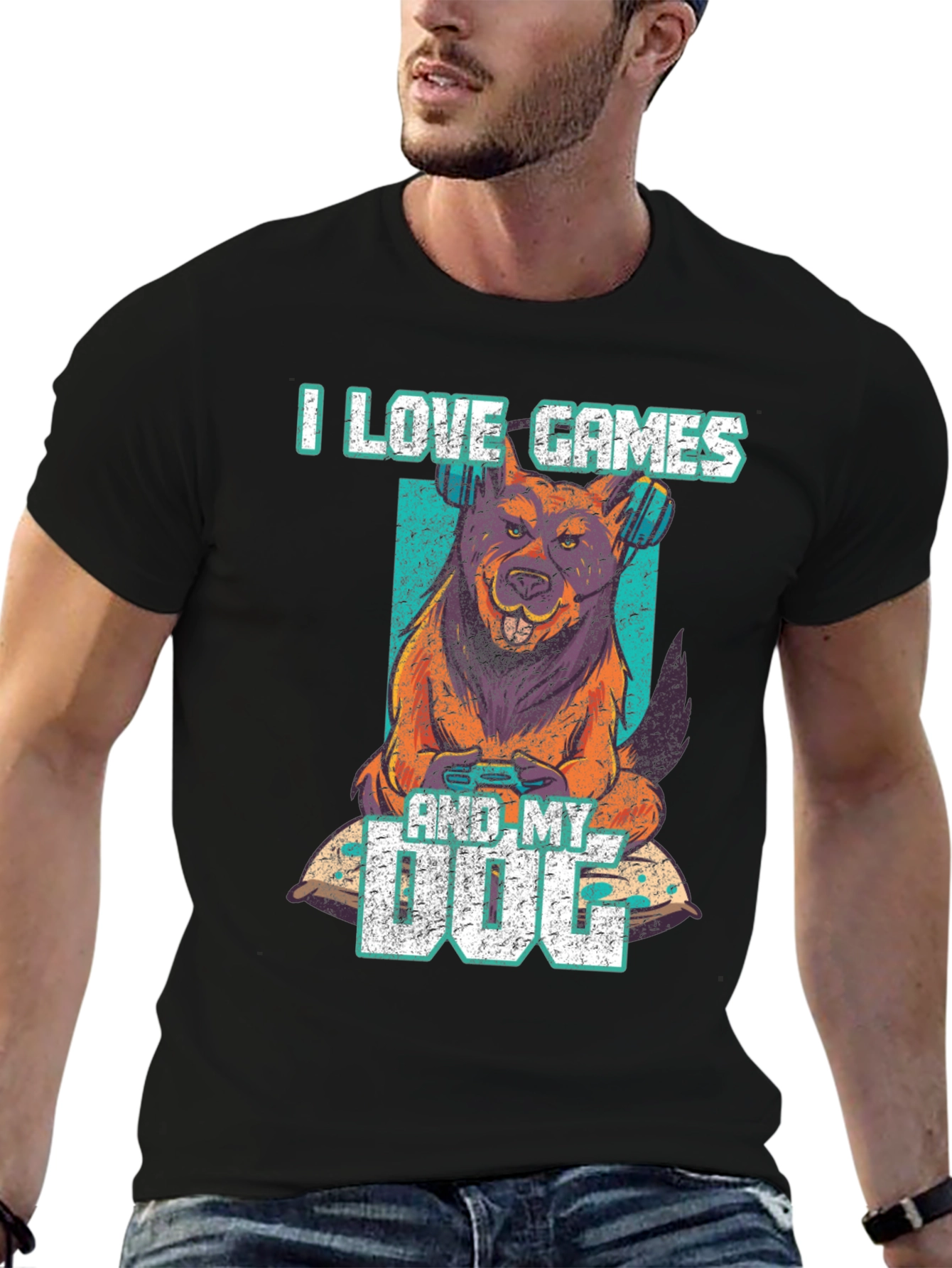 Black I Love Games & My Dog Graphic T-Shirt view 6